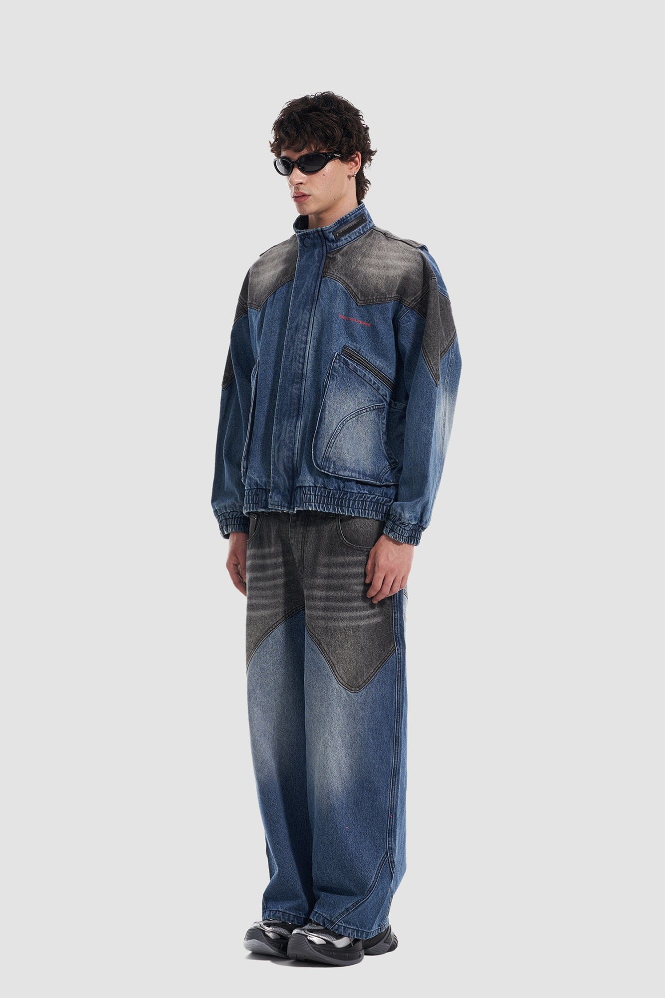 VANN VALRENCE Faded-Wash Paneled Denim Jacket