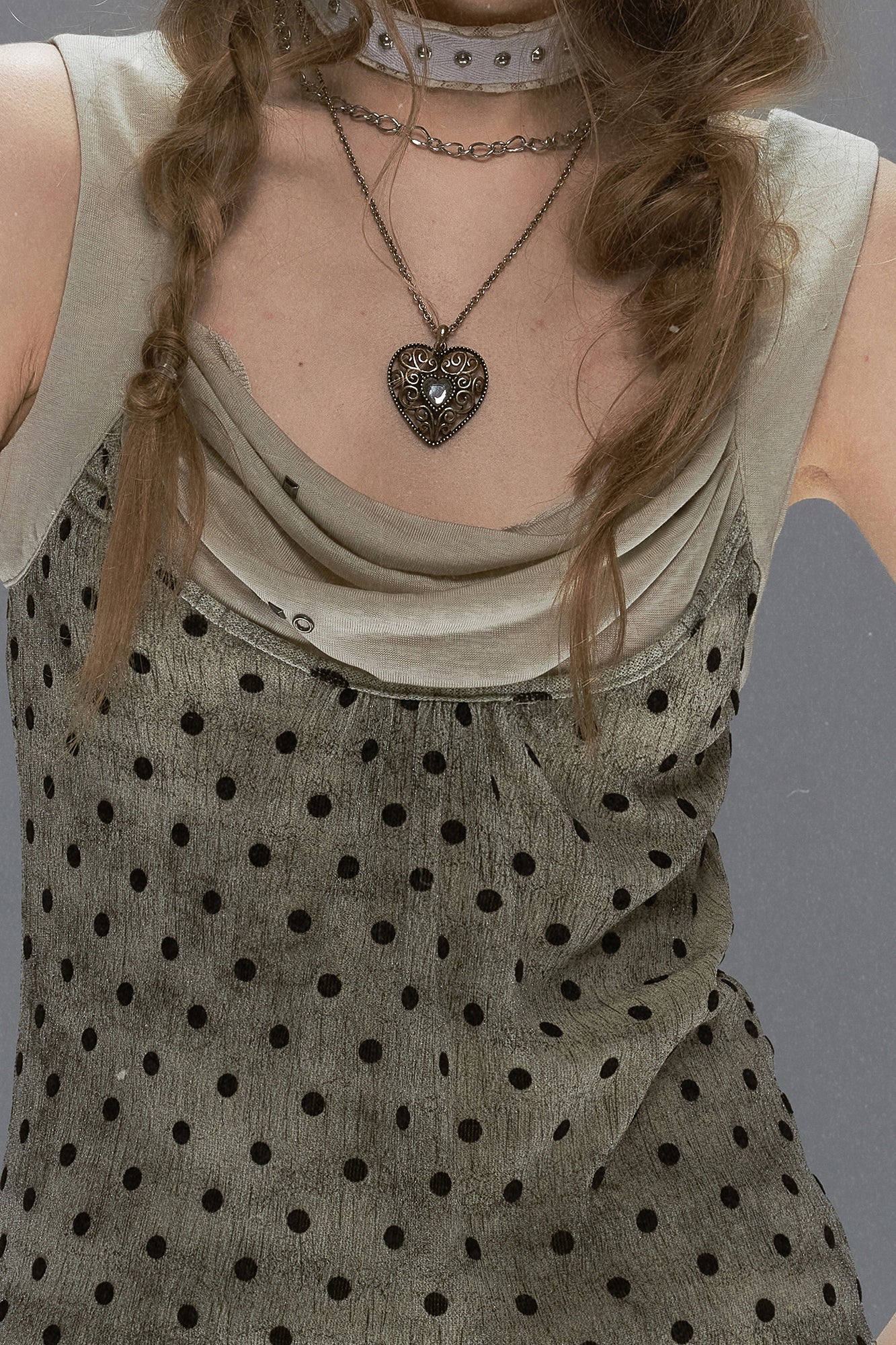 CESTNOUS Polka Dot Spliced Drawstring Tank Top