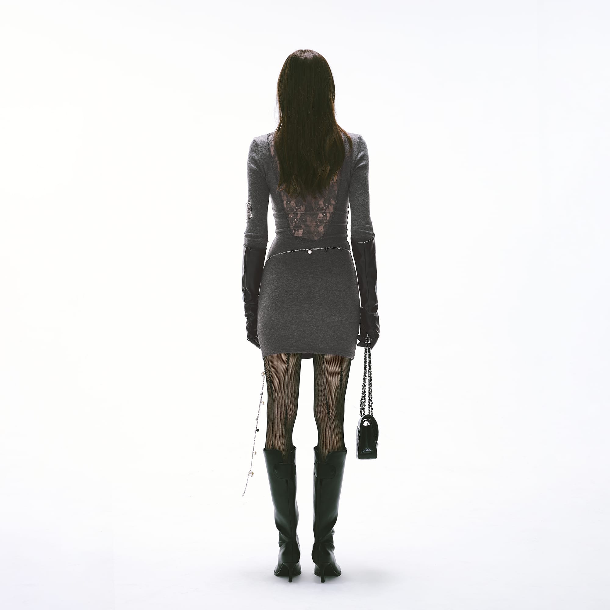 CYNR High-Neck Side-Ruched Bodycon Dress