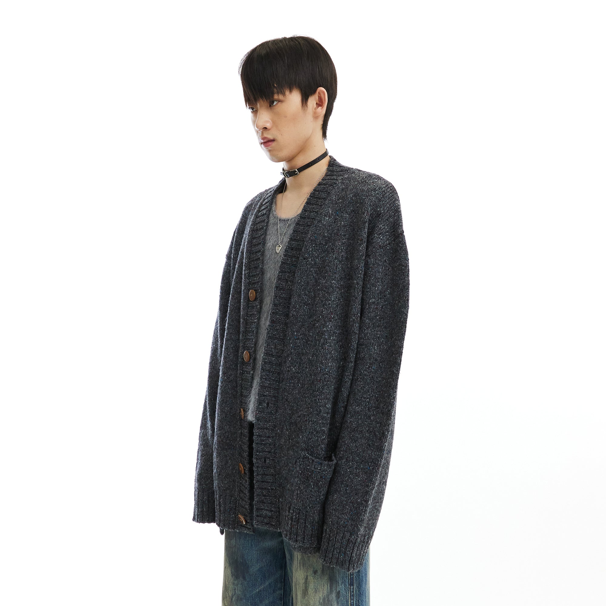 NEVERSEEZ Flecked Knit Rib-Trim Cardigan