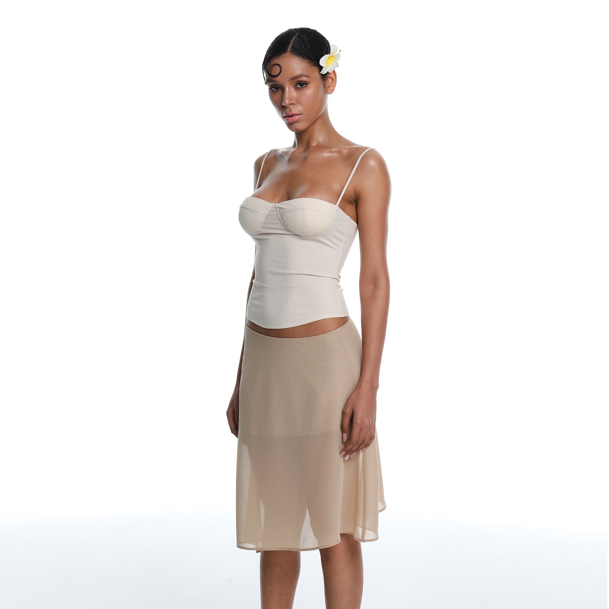MILLIONLOTUS Sweetheart Cami Top & Asymmetrical Midi Skirt Set