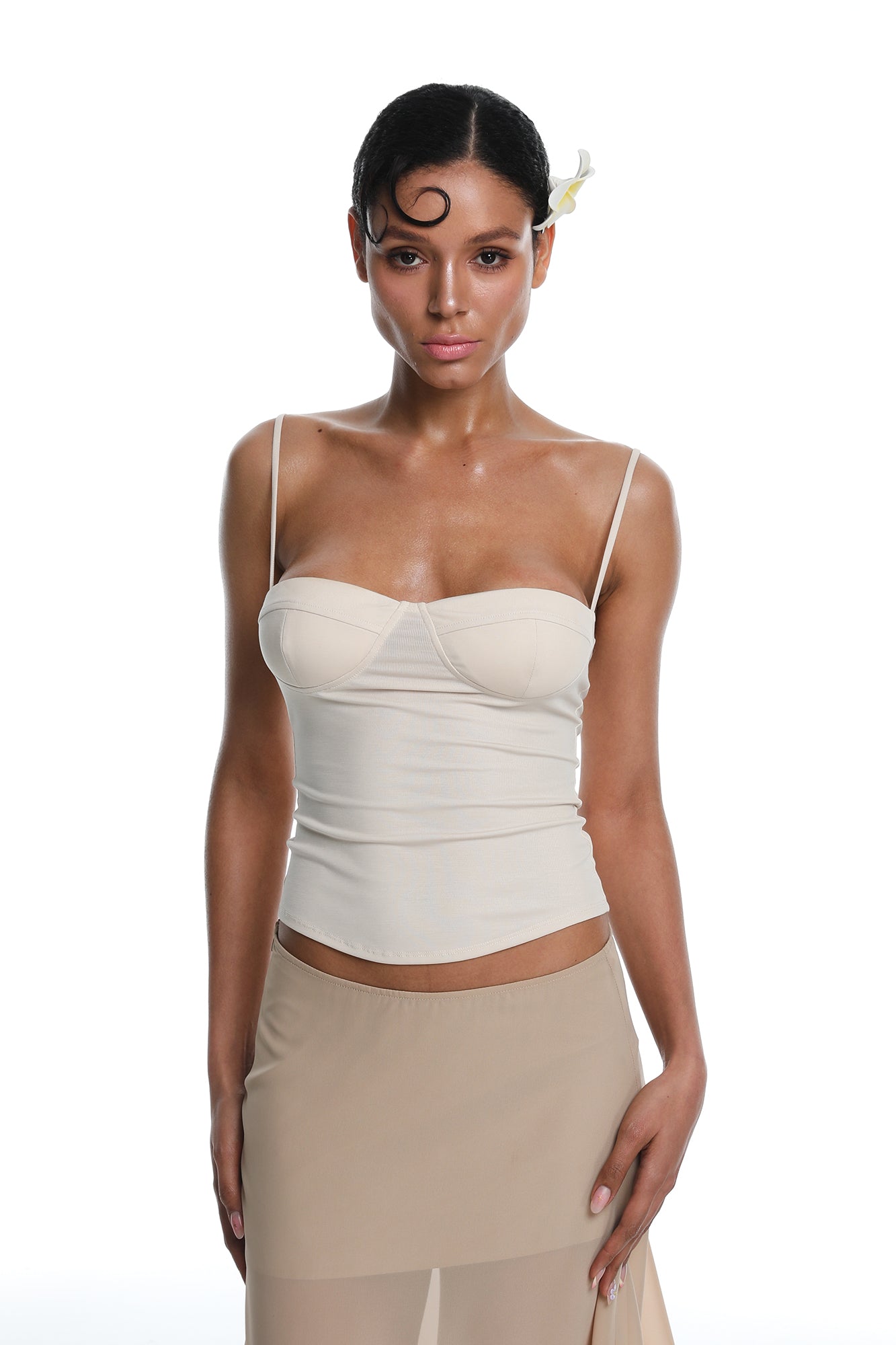 MILLIONLOTUS Sweetheart Cami Top & Asymmetrical Midi Skirt Set