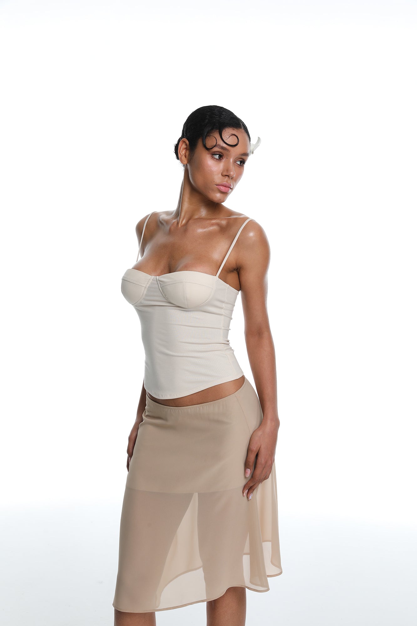 MILLIONLOTUS Sweetheart Cami Top & Asymmetrical Midi Skirt Set