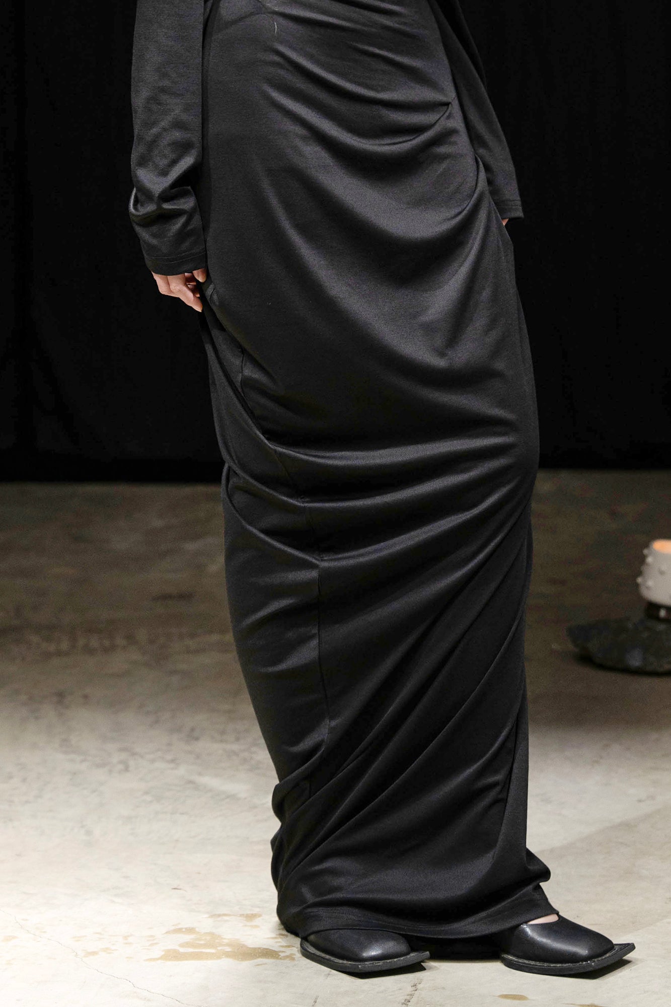 WUHEYIZUO Asymmetrical Draped Side-Ruched Maxi Dress Black