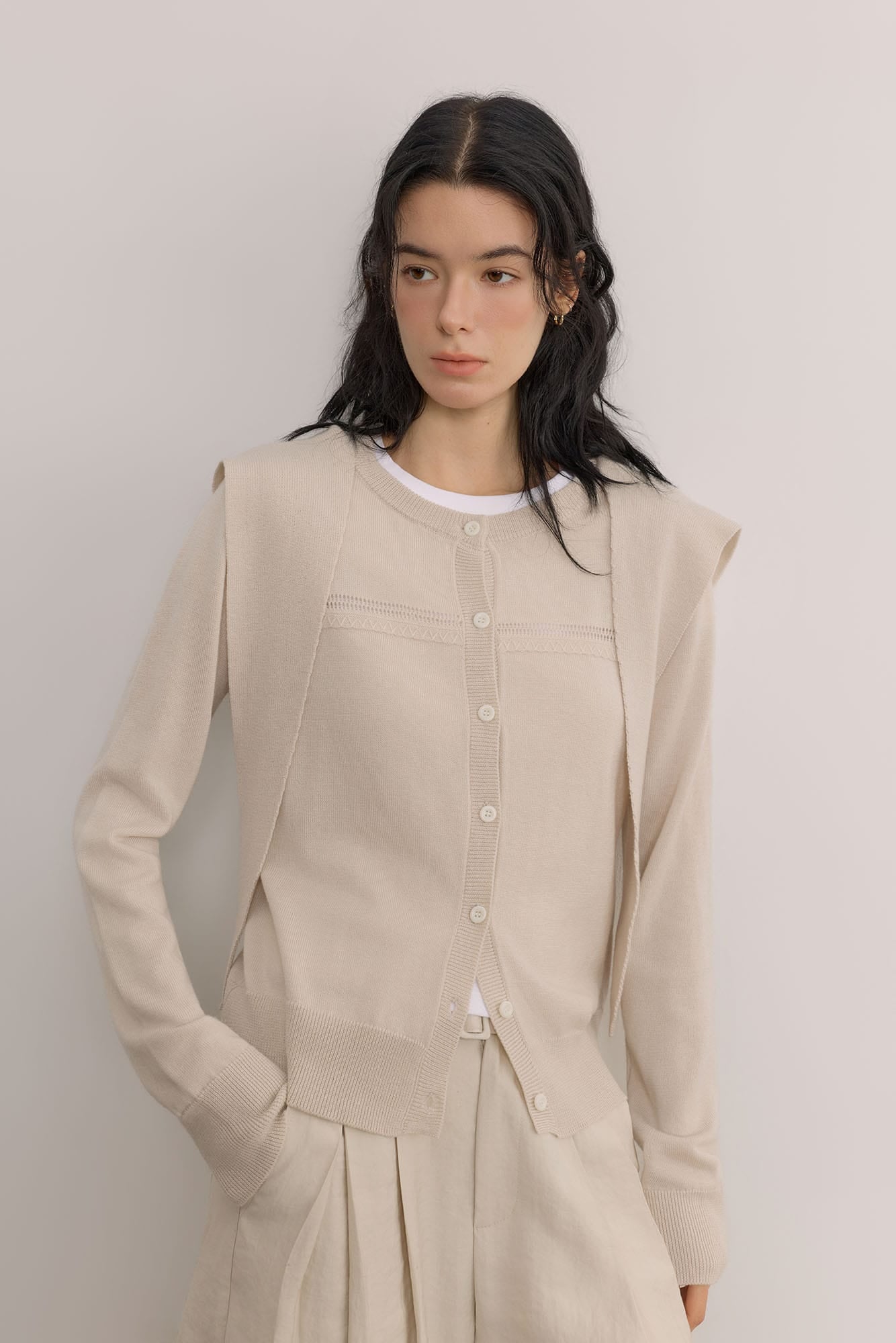 SAME FLOW Faux Layered Wool-Blend Cardigan