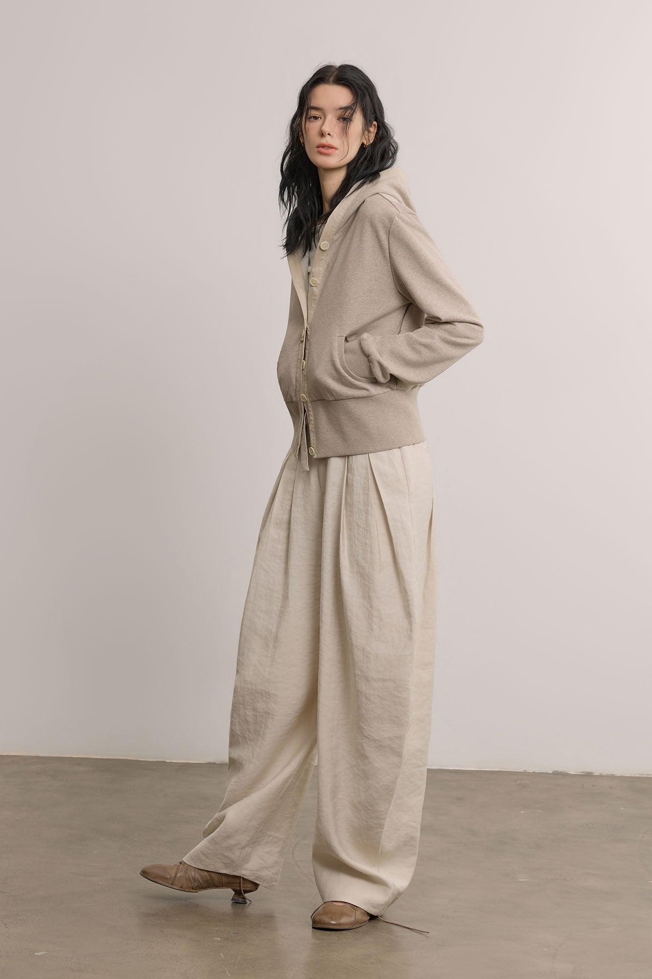 SAME FLOW Modern Cropped Botton-Up Hoodie