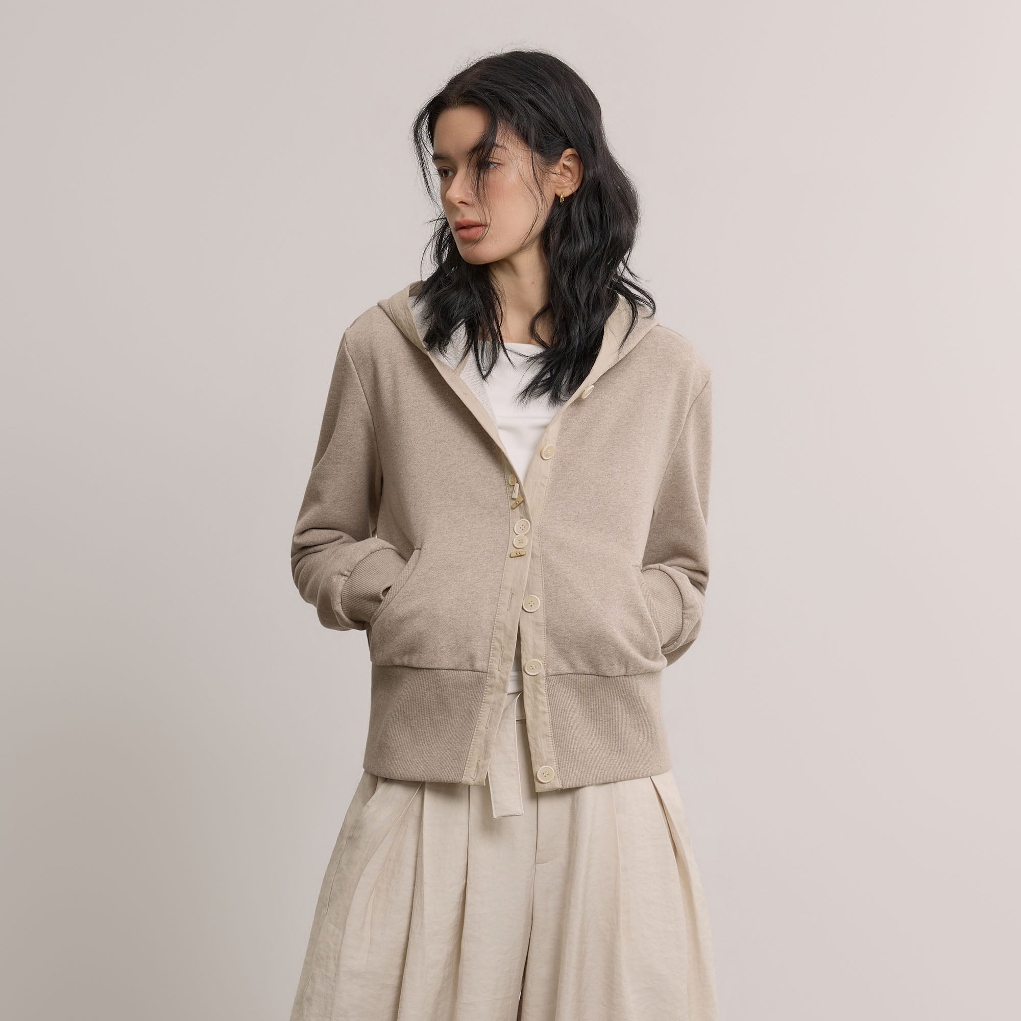 SAME FLOW Modern Cropped Botton-Up Hoodie