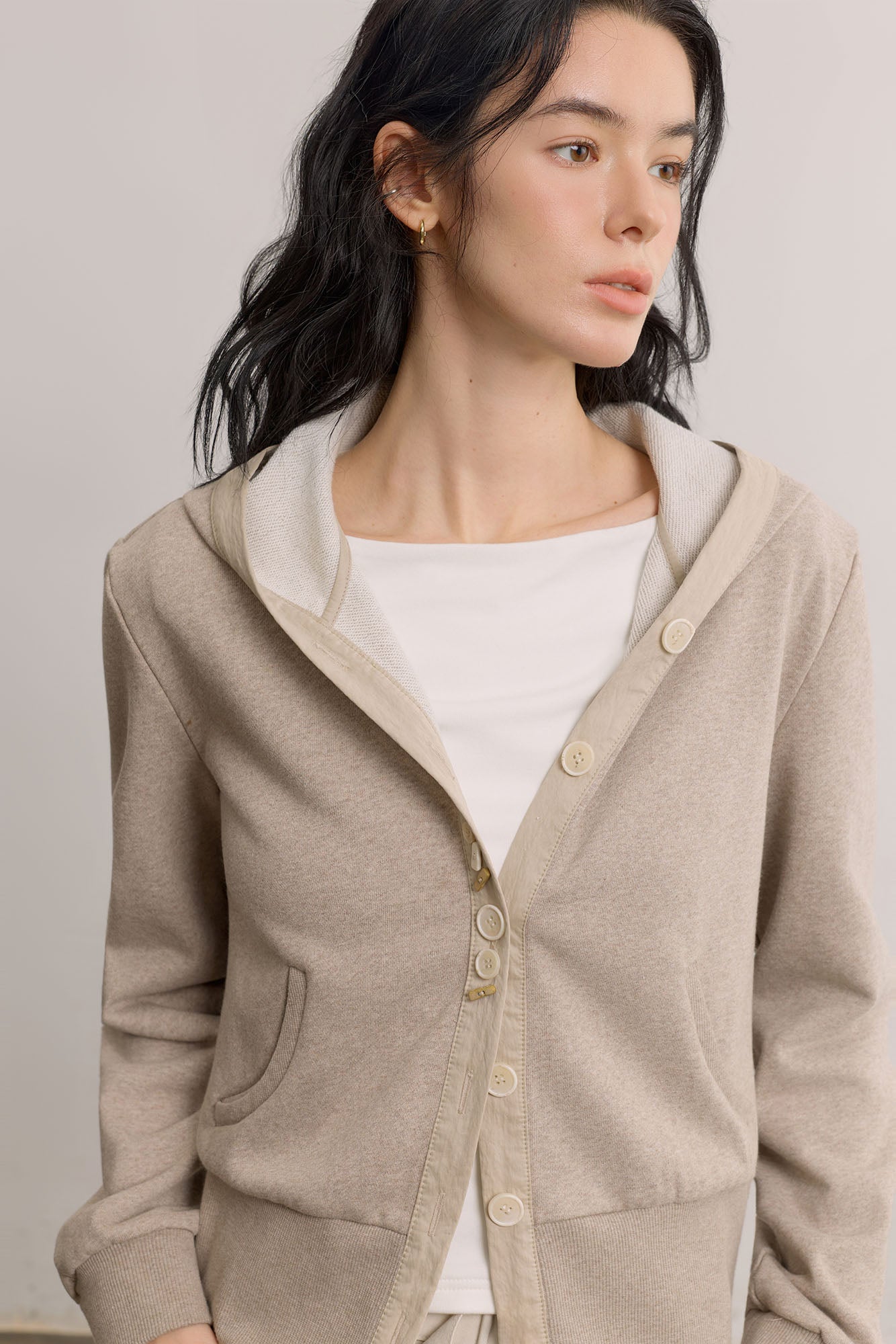 SAME FLOW Modern Cropped Botton-Up Hoodie