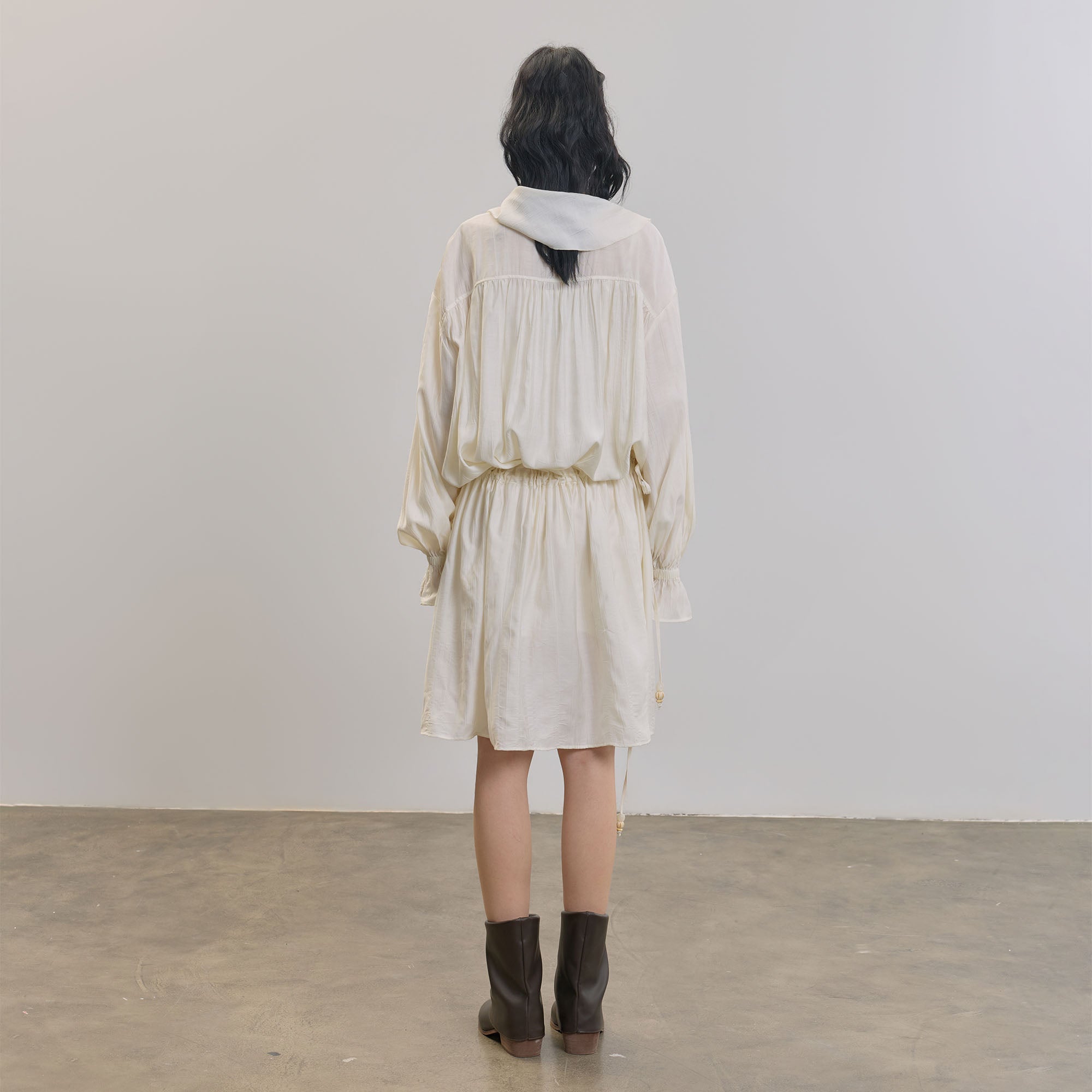 SAME FLOW Draped Scarf-Neck Button-Front Shirt Dress