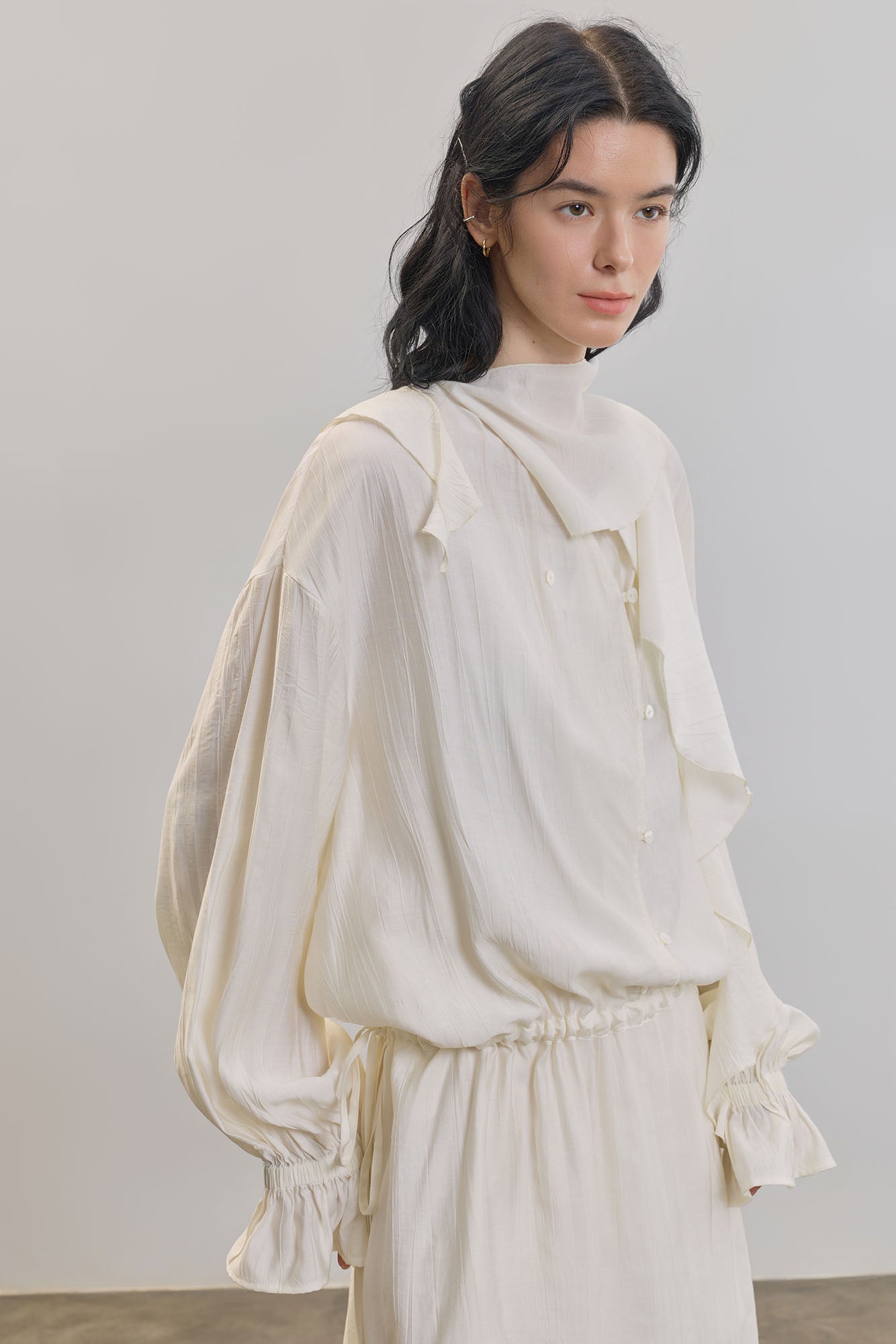 SAME FLOW Draped Scarf-Neck Button-Front Shirt Dress