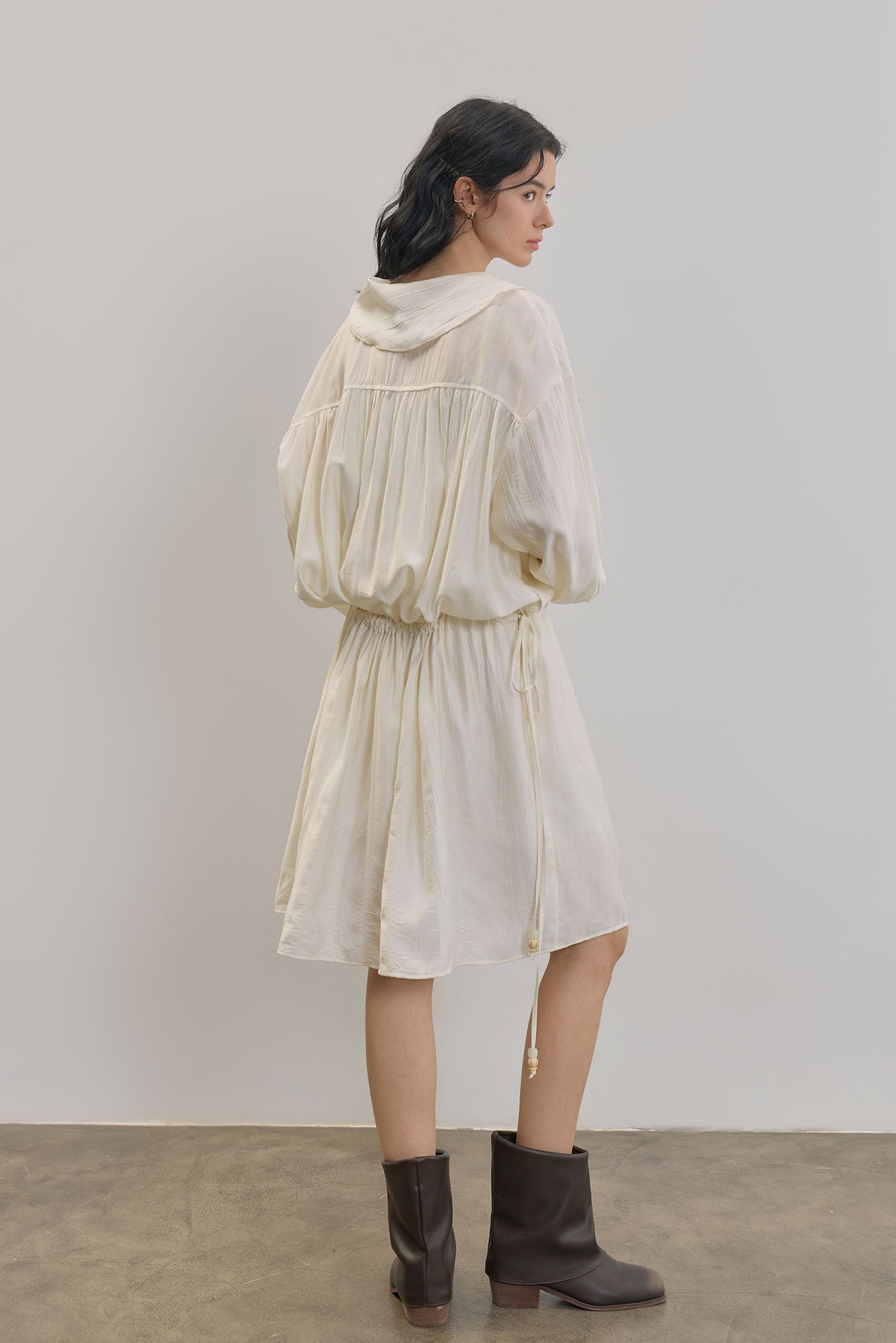 SAME FLOW Draped Scarf-Neck Button-Front Shirt Dress