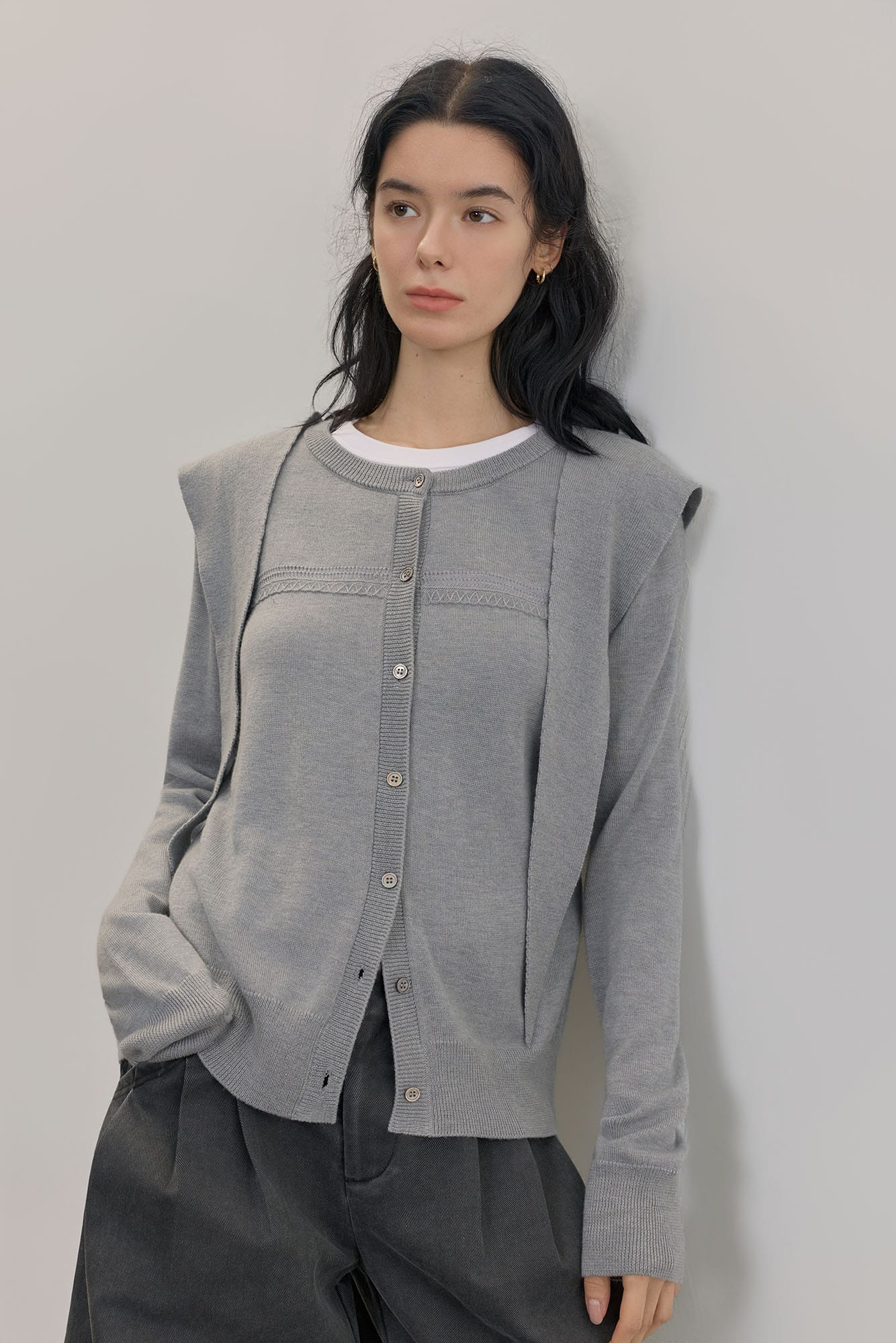 SAME FLOW Faux Layered Wool-Blend Cardigan