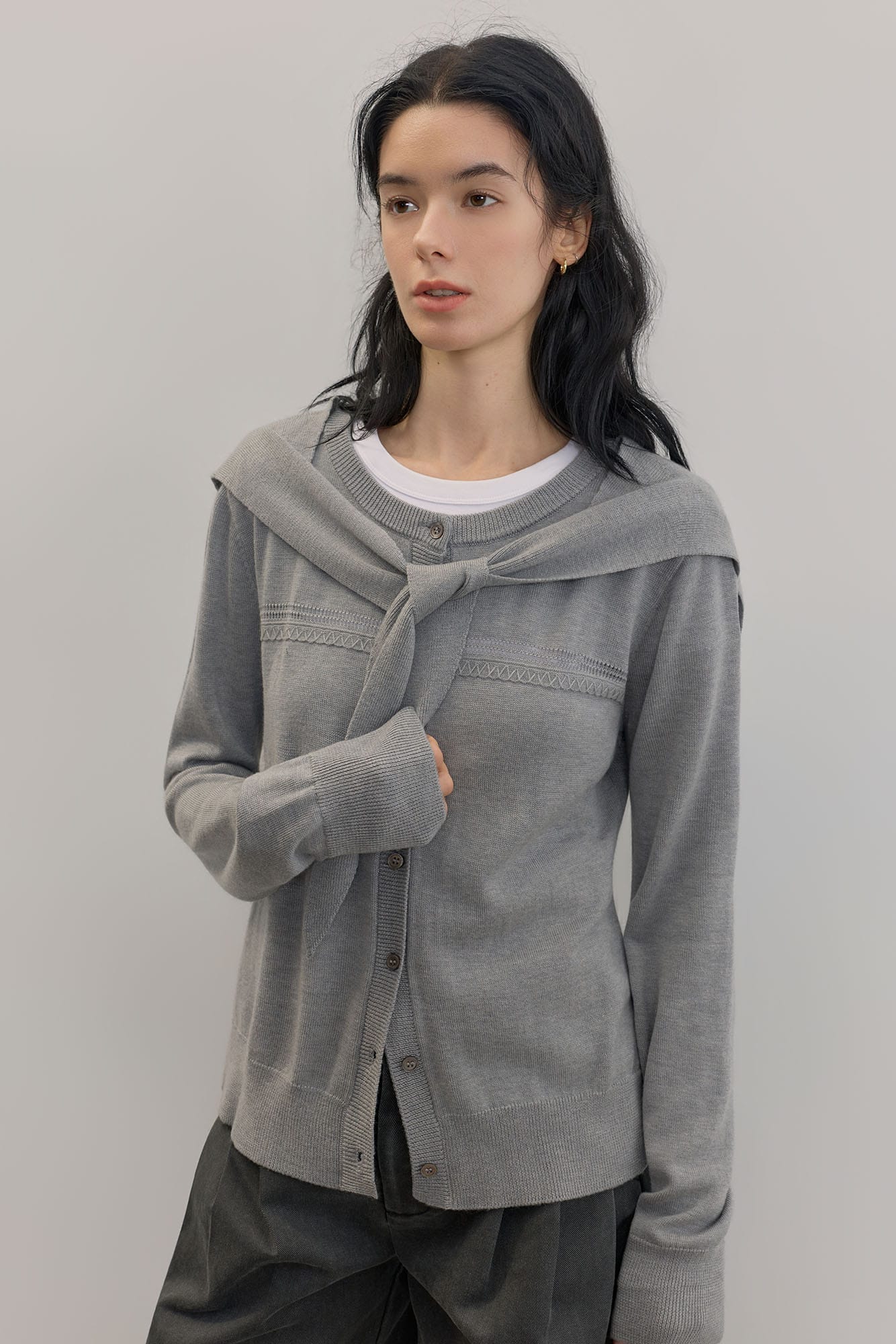 SAME FLOW Faux Layered Wool-Blend Cardigan
