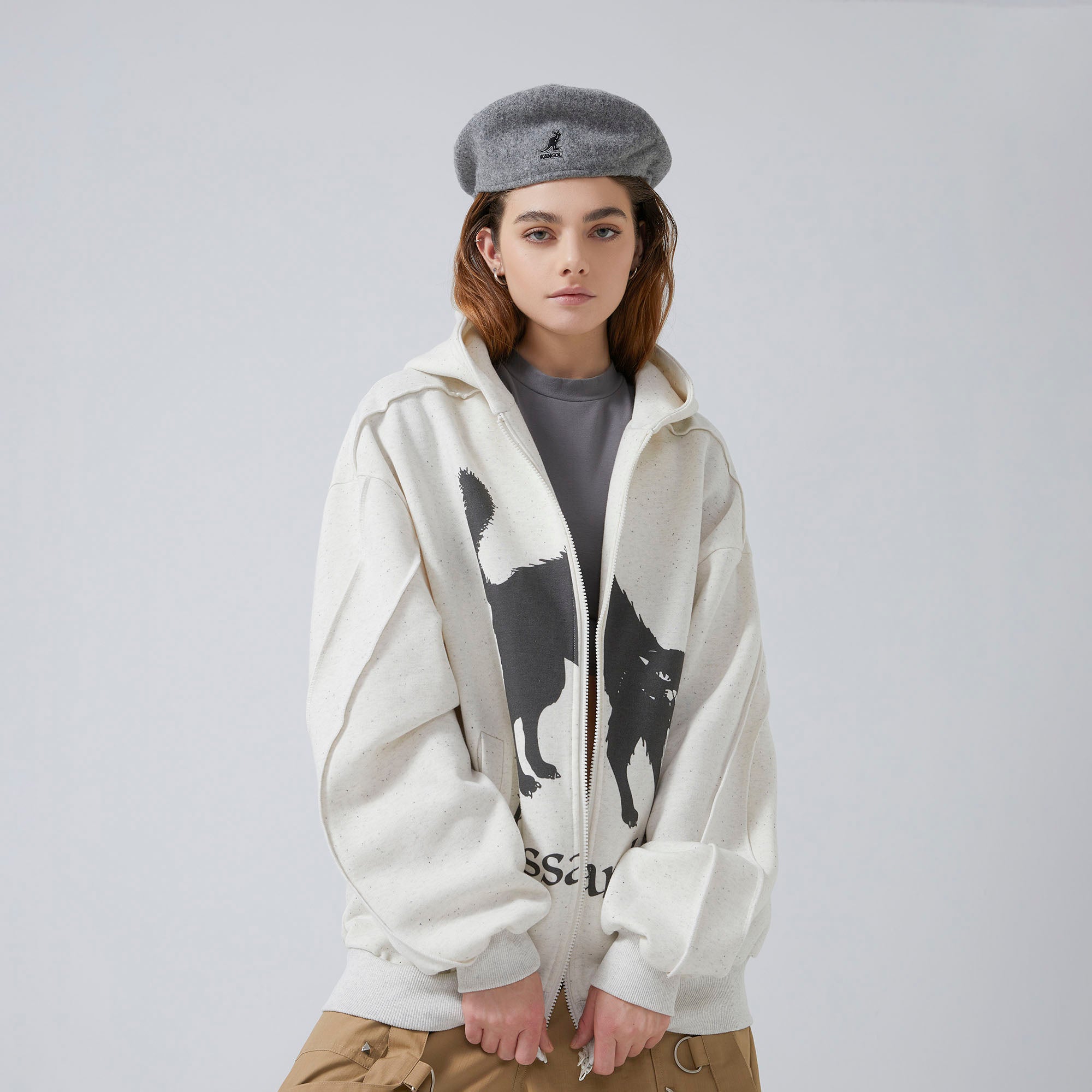 ERROR CODE ROBOT Black Cat Graphic Oversized Zip-Up Hoodie