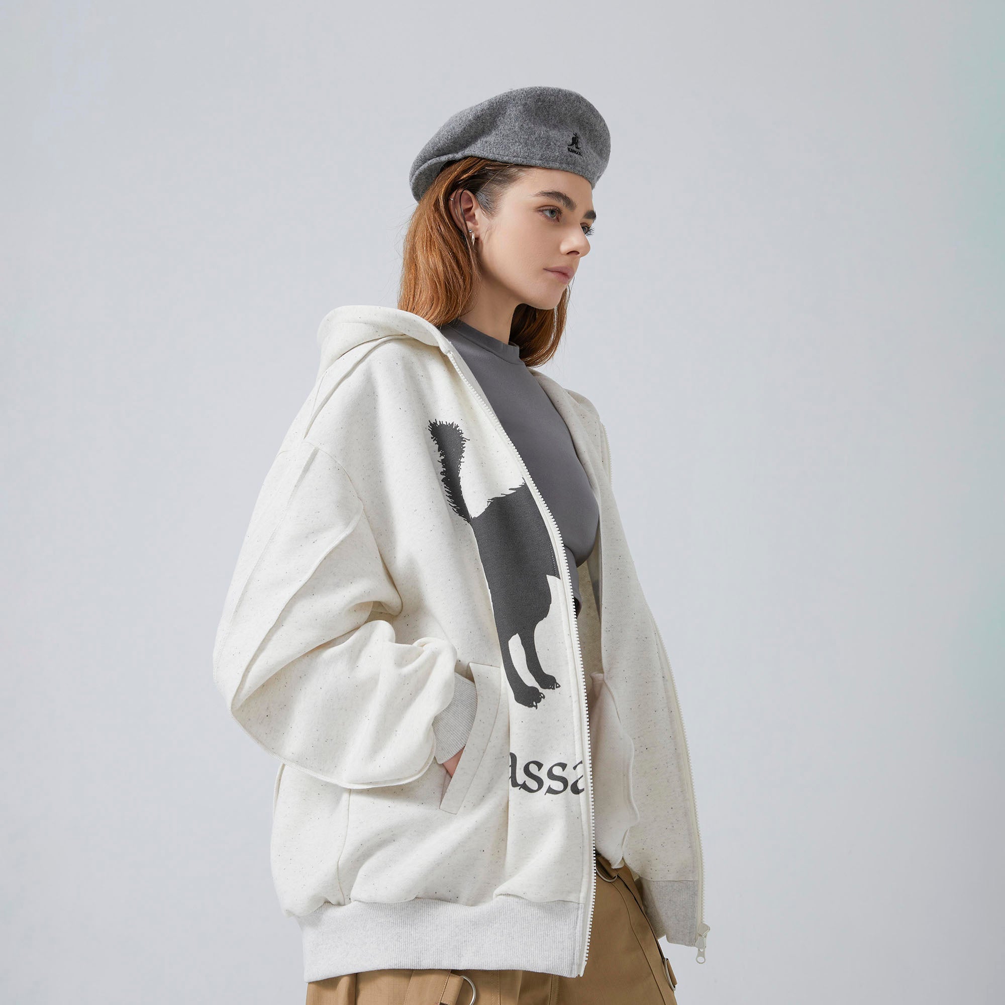 ERROR CODE ROBOT Black Cat Graphic Oversized Zip-Up Hoodie