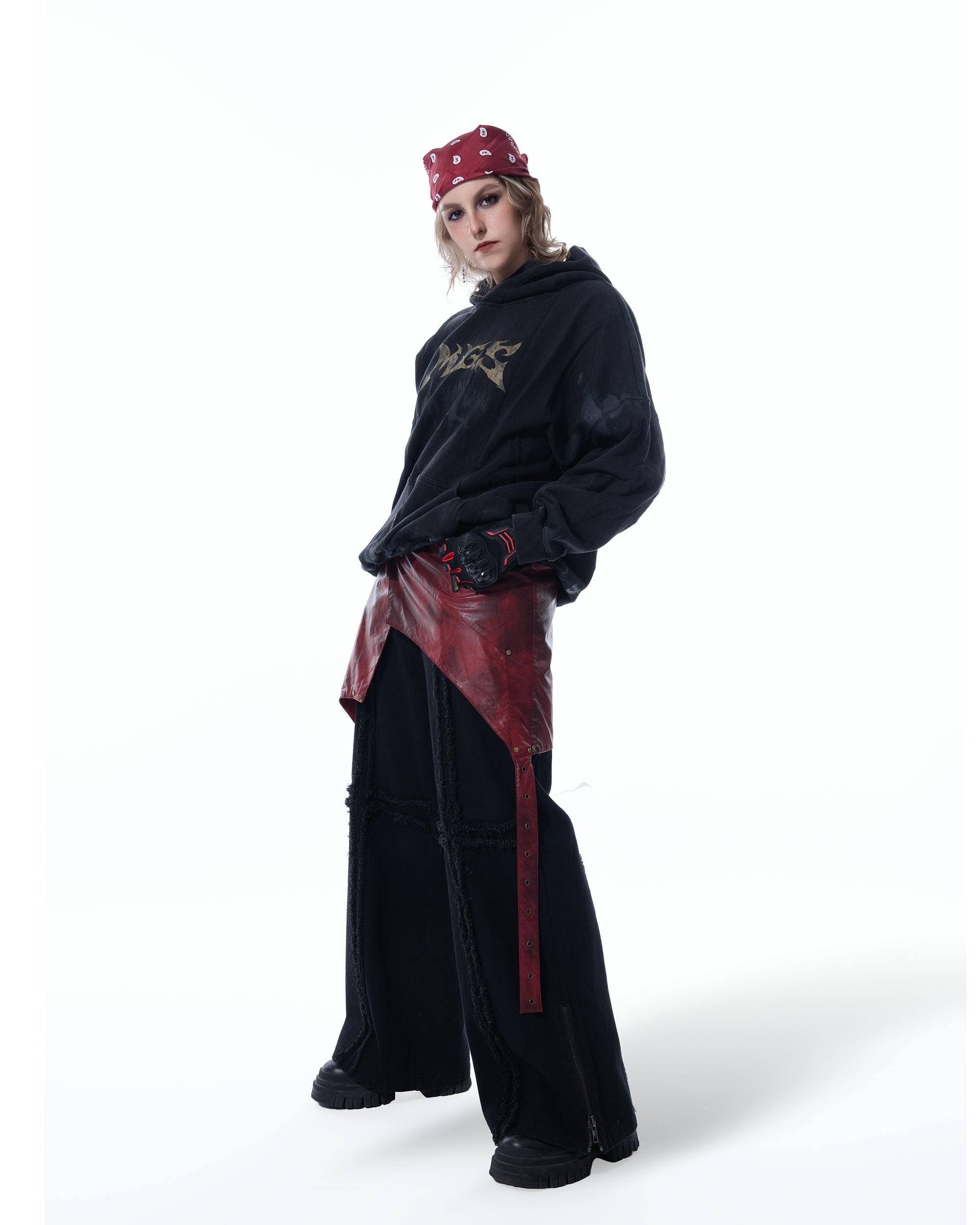 MOGONGSHE Distressed LOGO Oversized Hoodie