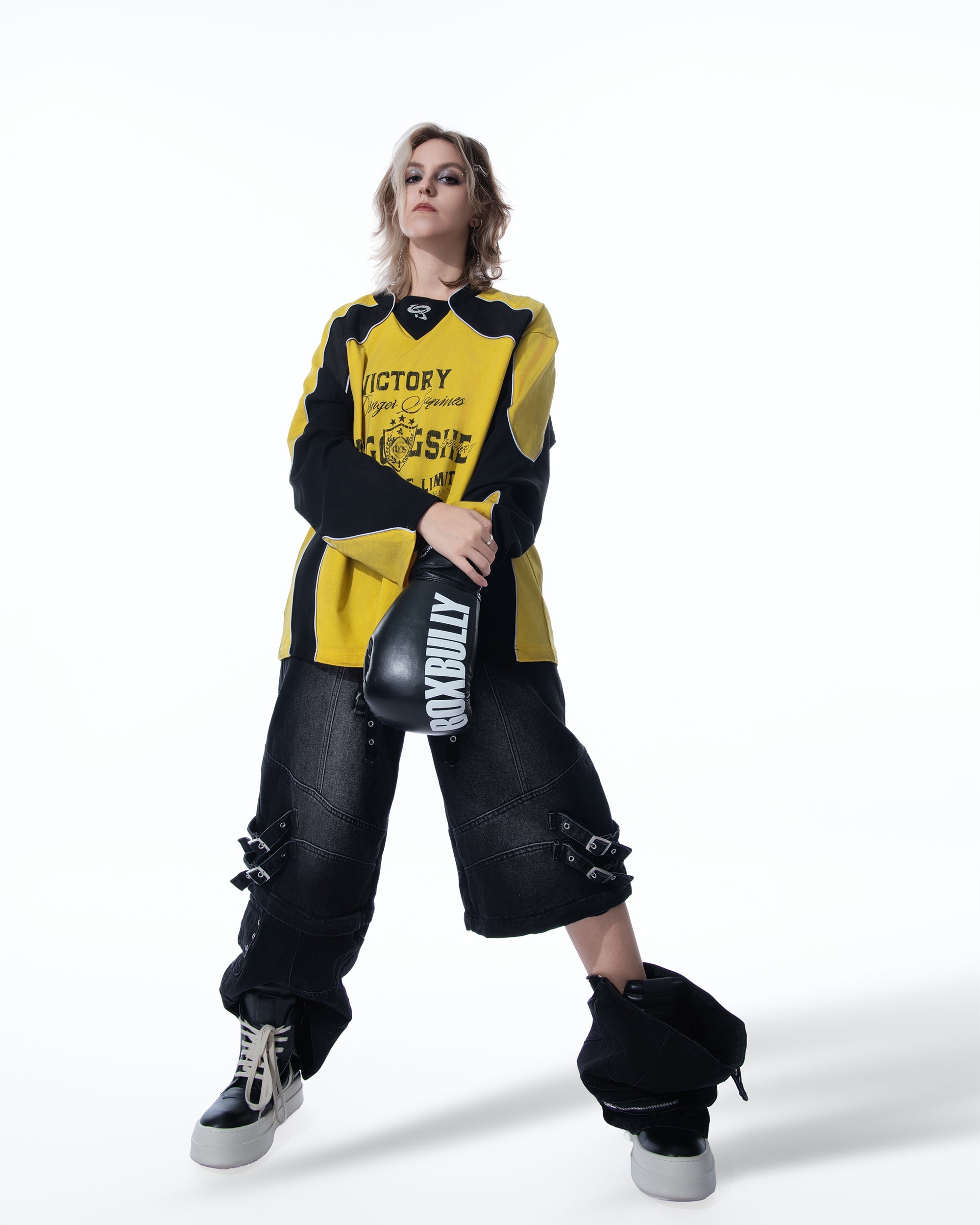 MOGONGSHE Retro Contrast Spliced Raglan Long-Sleeve Tee