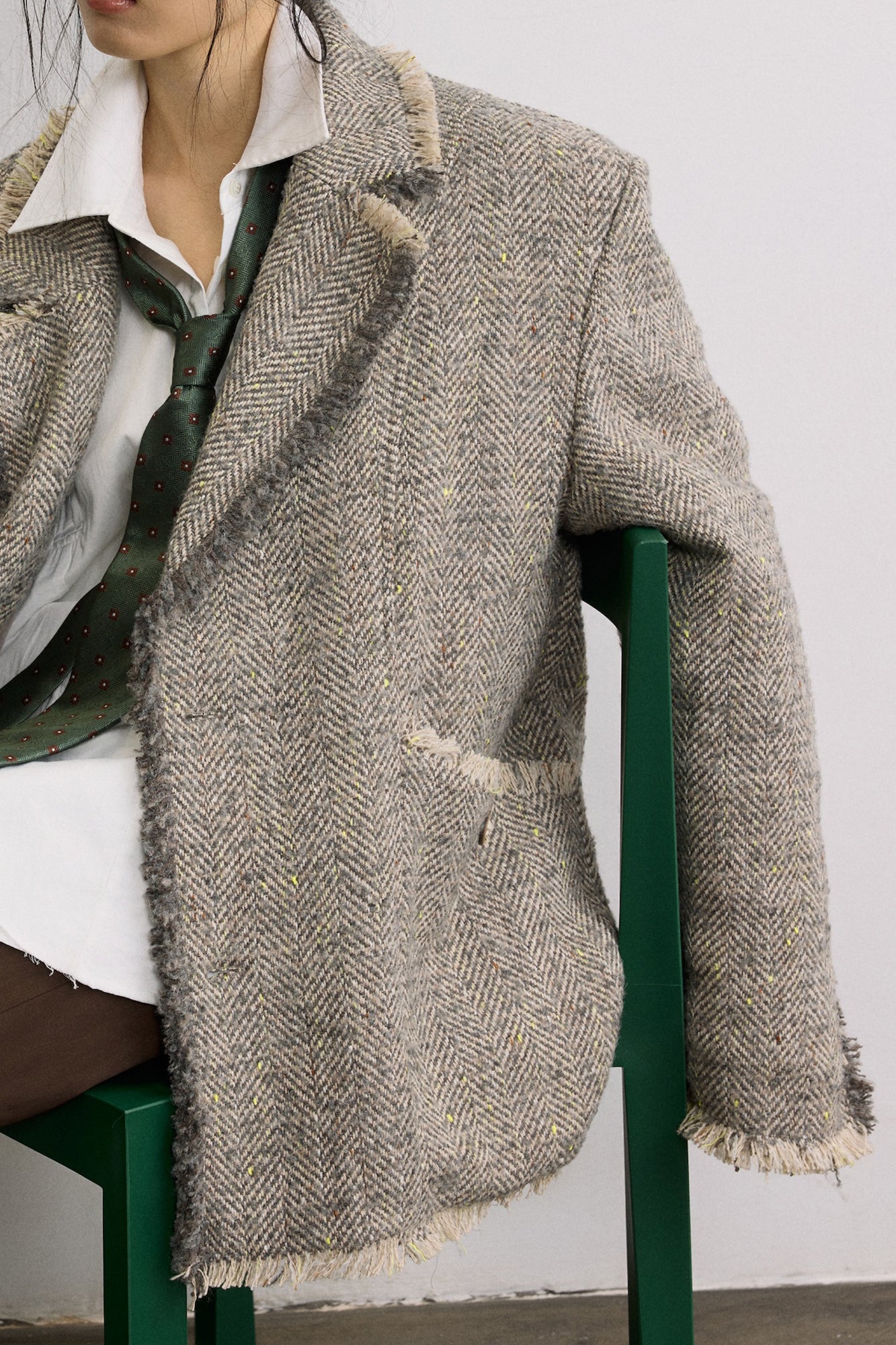 SAME FLOW Frayed Herringbone Insulated Wool-Blend Blazer