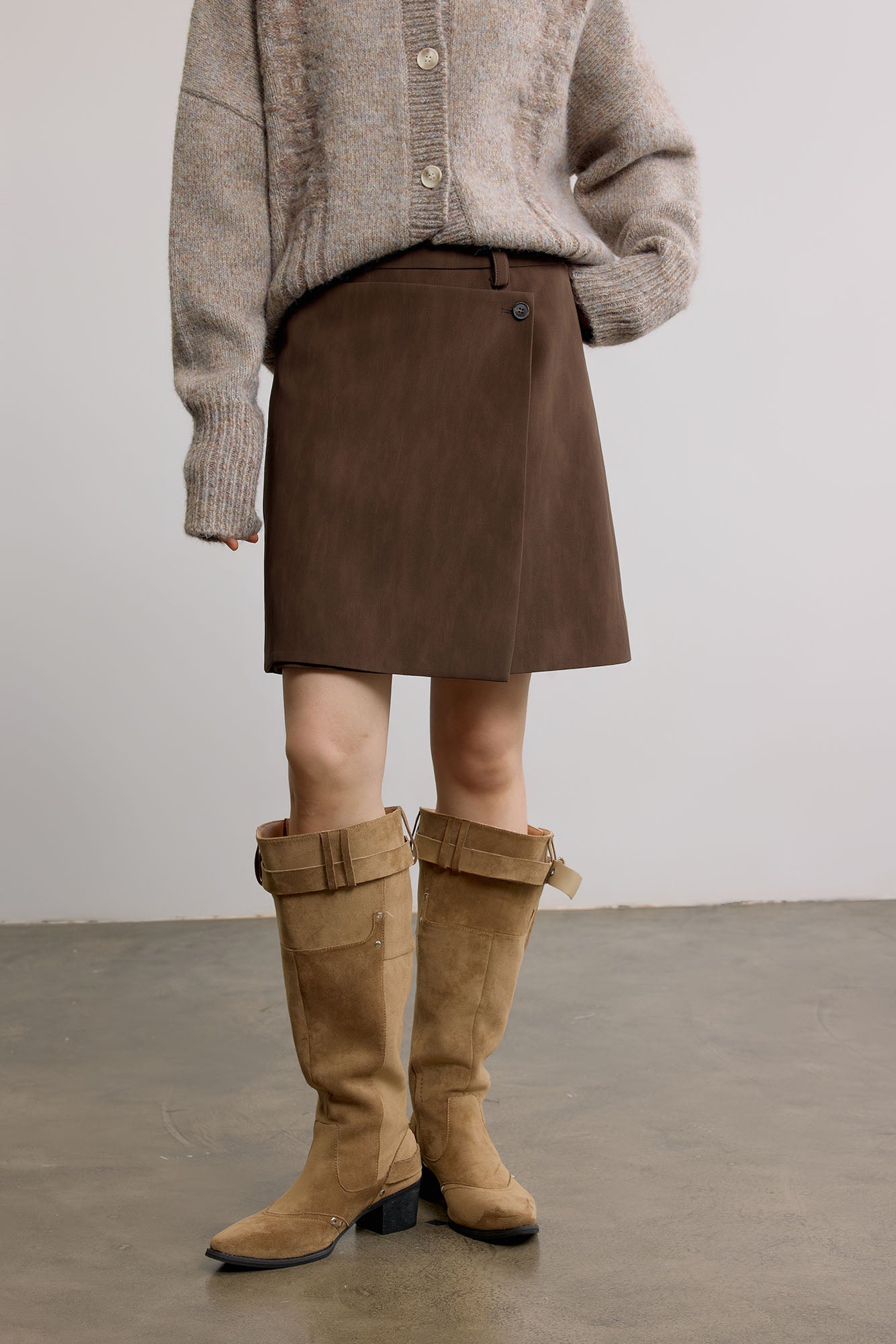 SAME FLOW Faux Suede Wrap-Panel Mini Skirt