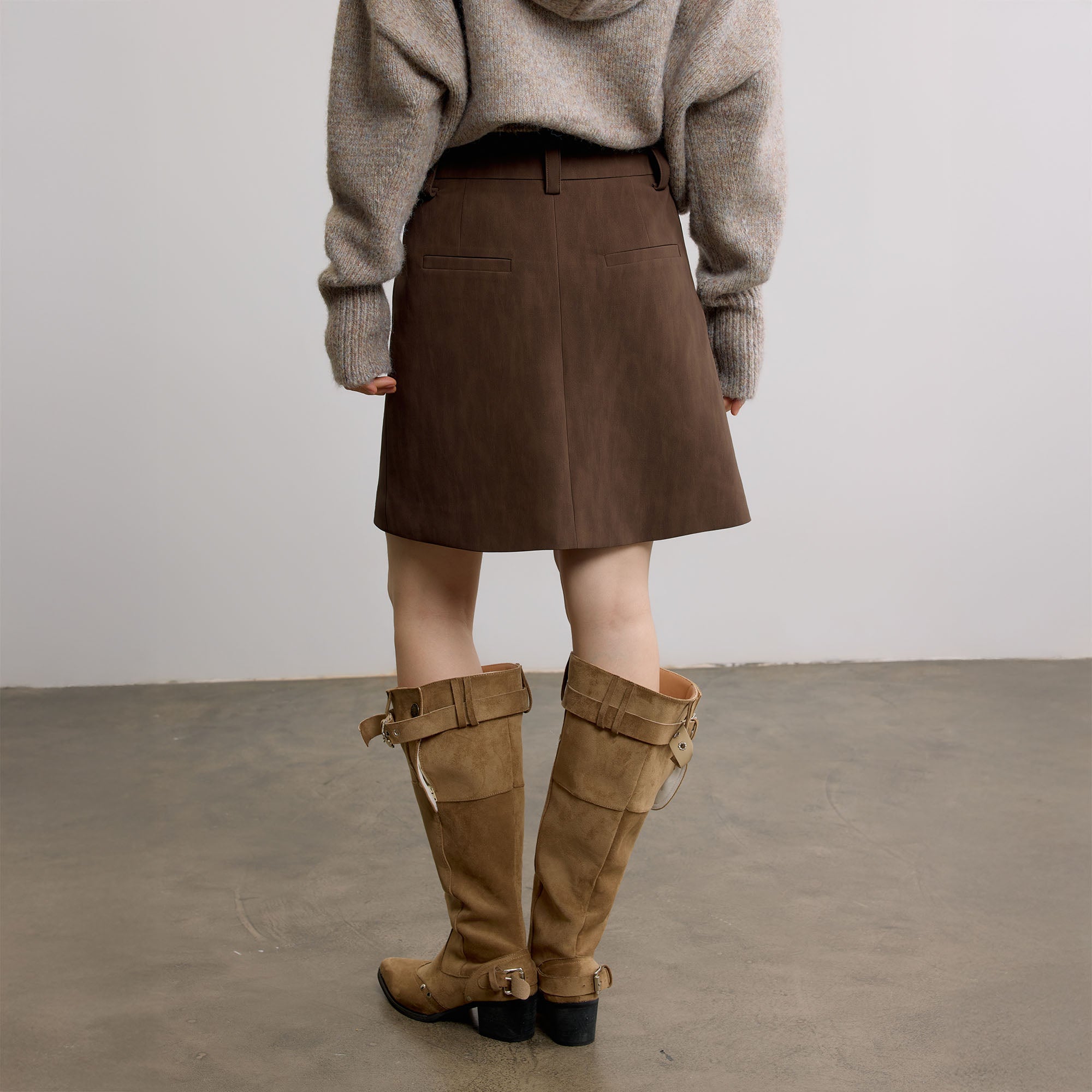 SAME FLOW Faux Suede Wrap-Panel Mini Skirt