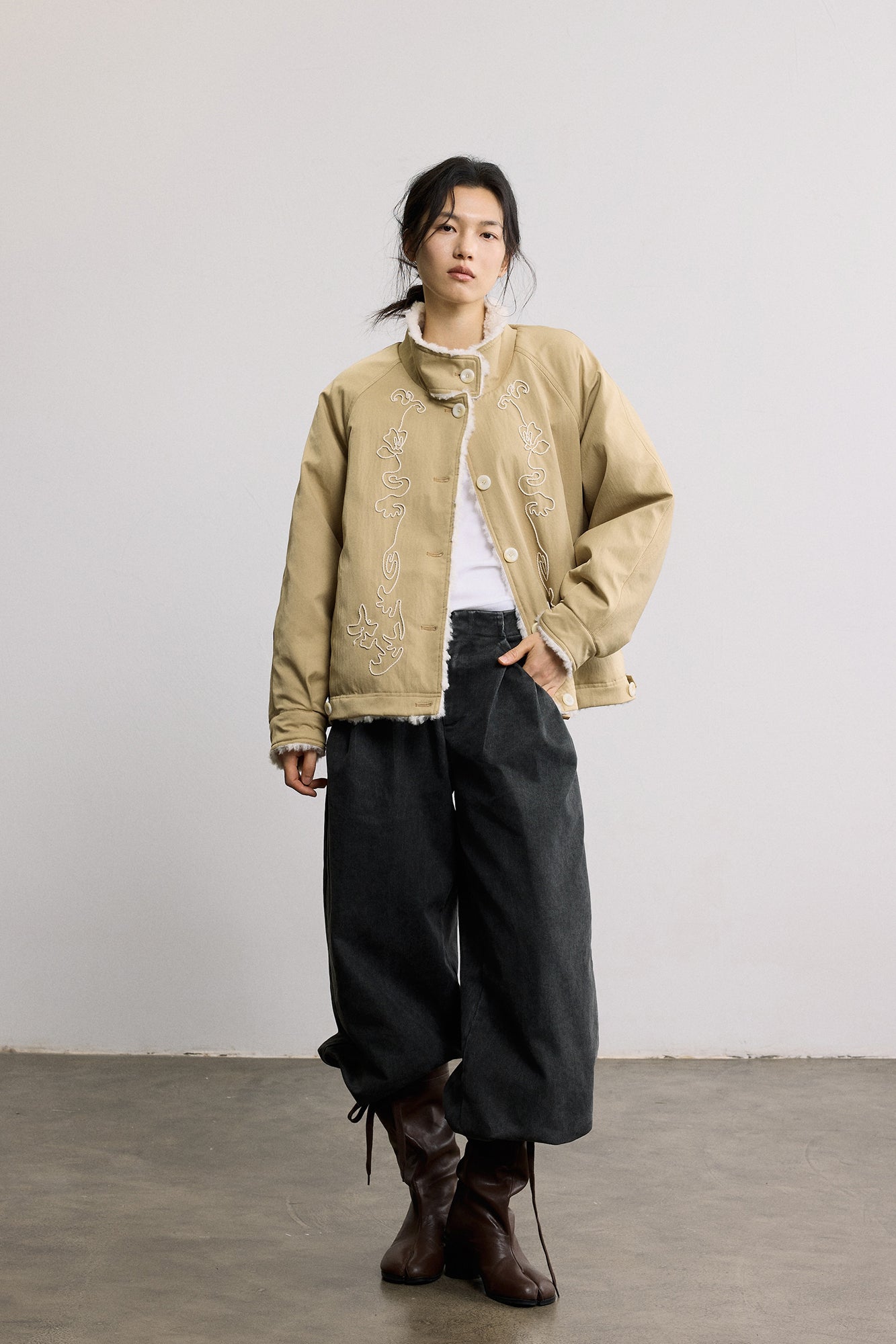 SAME FLOW Reversible Embroidered Fleece-Lined Jacket