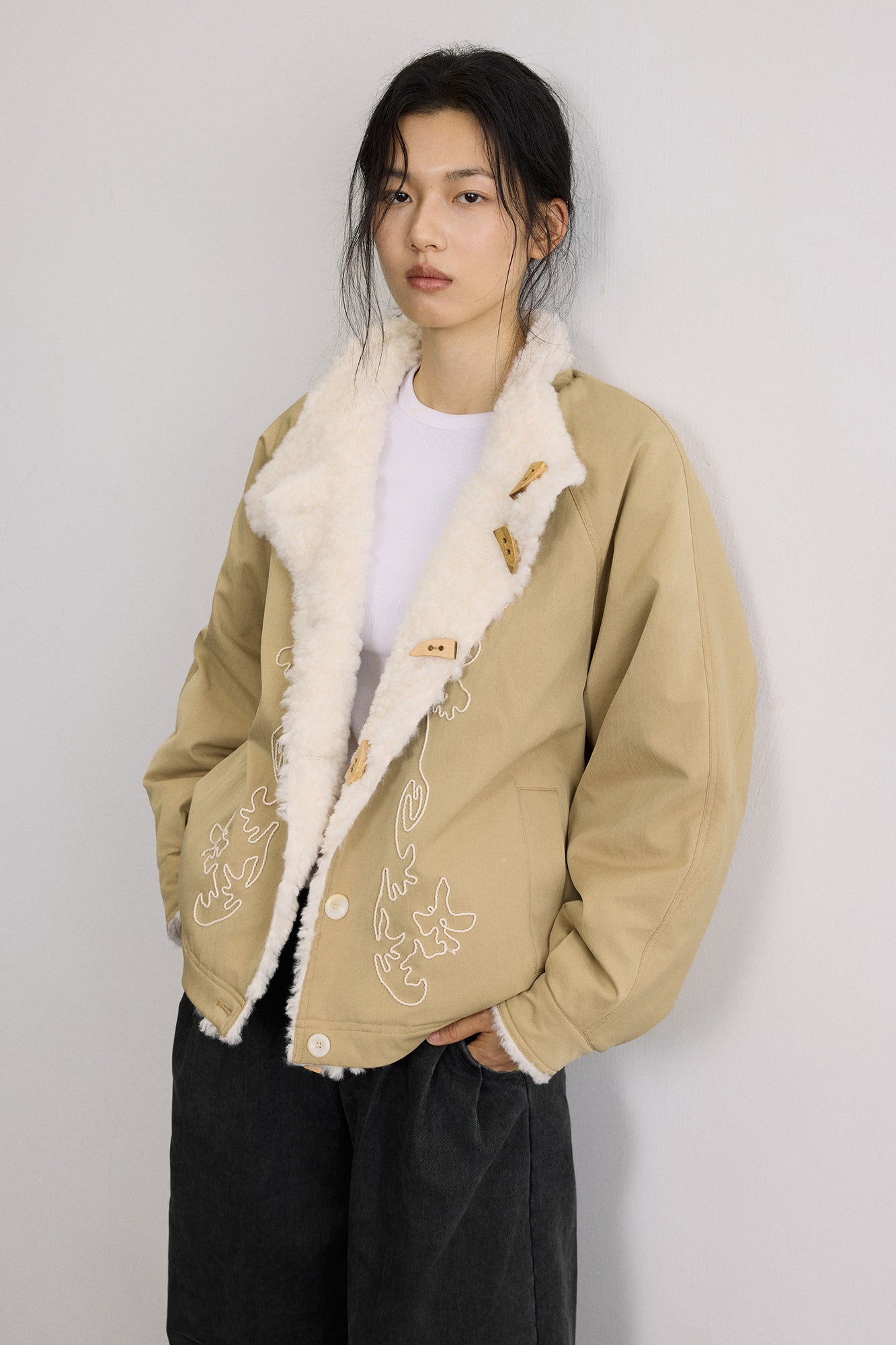 SAME FLOW Reversible Embroidered Fleece-Lined Jacket