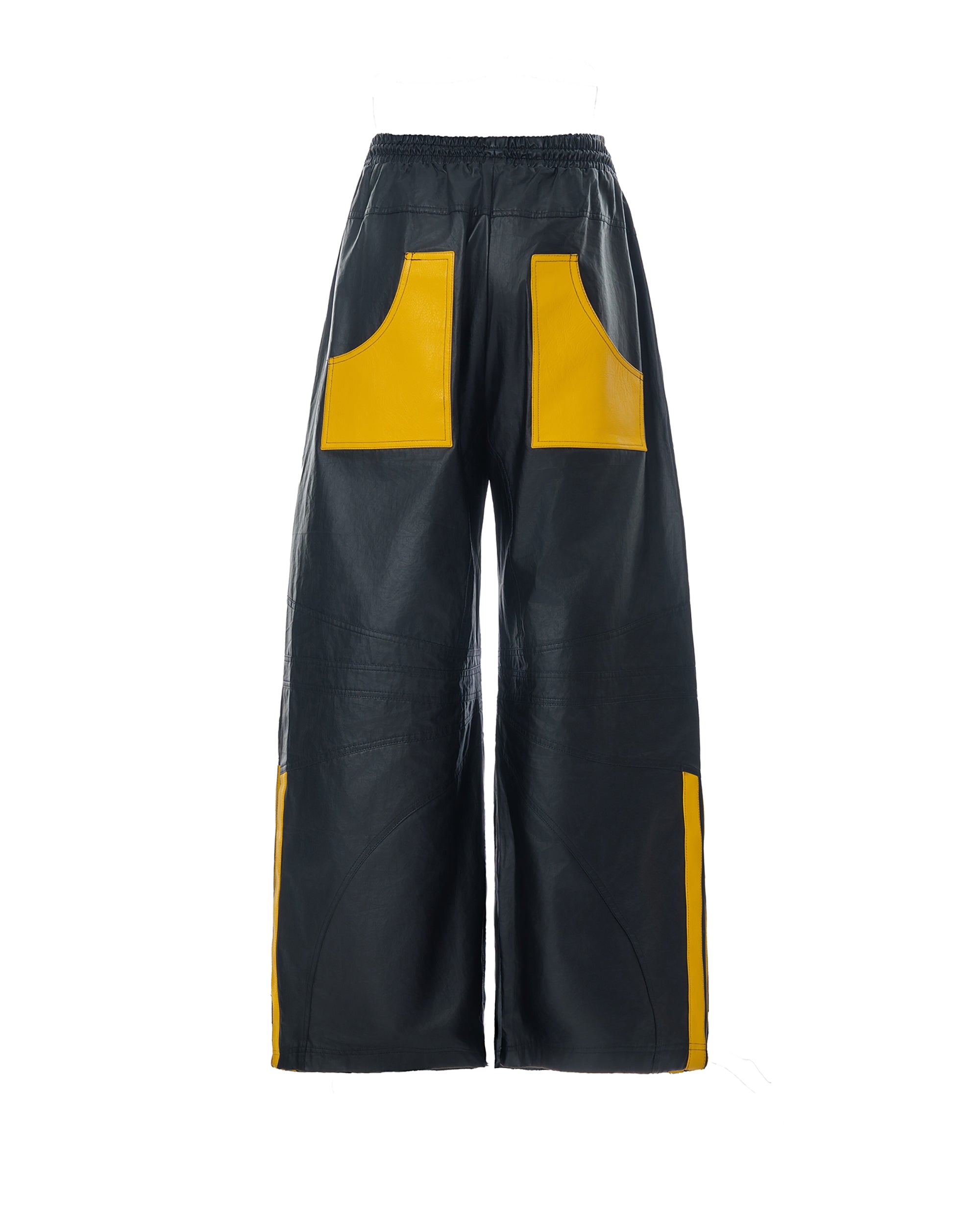 MOGONGSHE Contrast Stripe PU Wide-Leg Pants