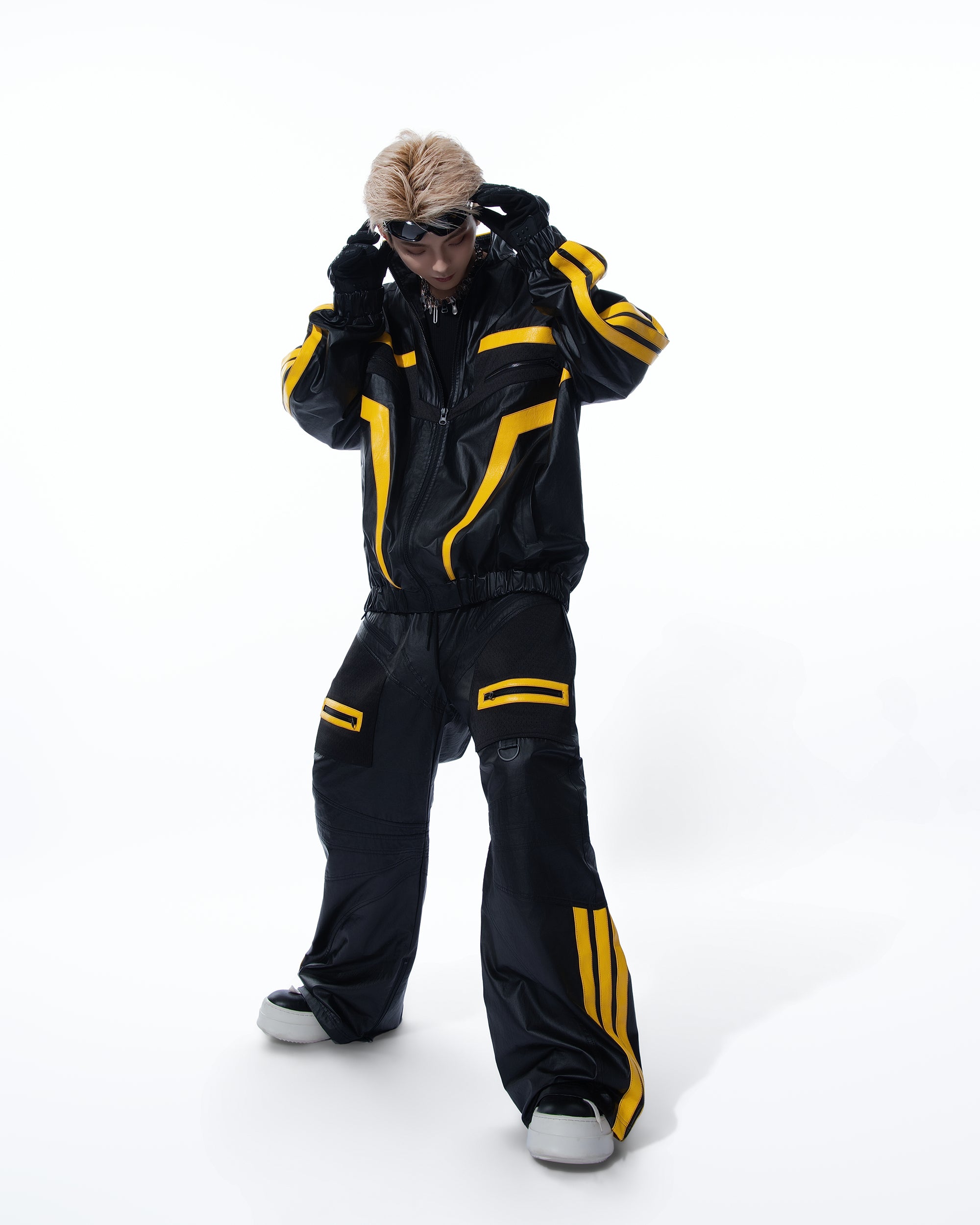 MOGONGSHE Contrast Stripe PU Moto Jacket