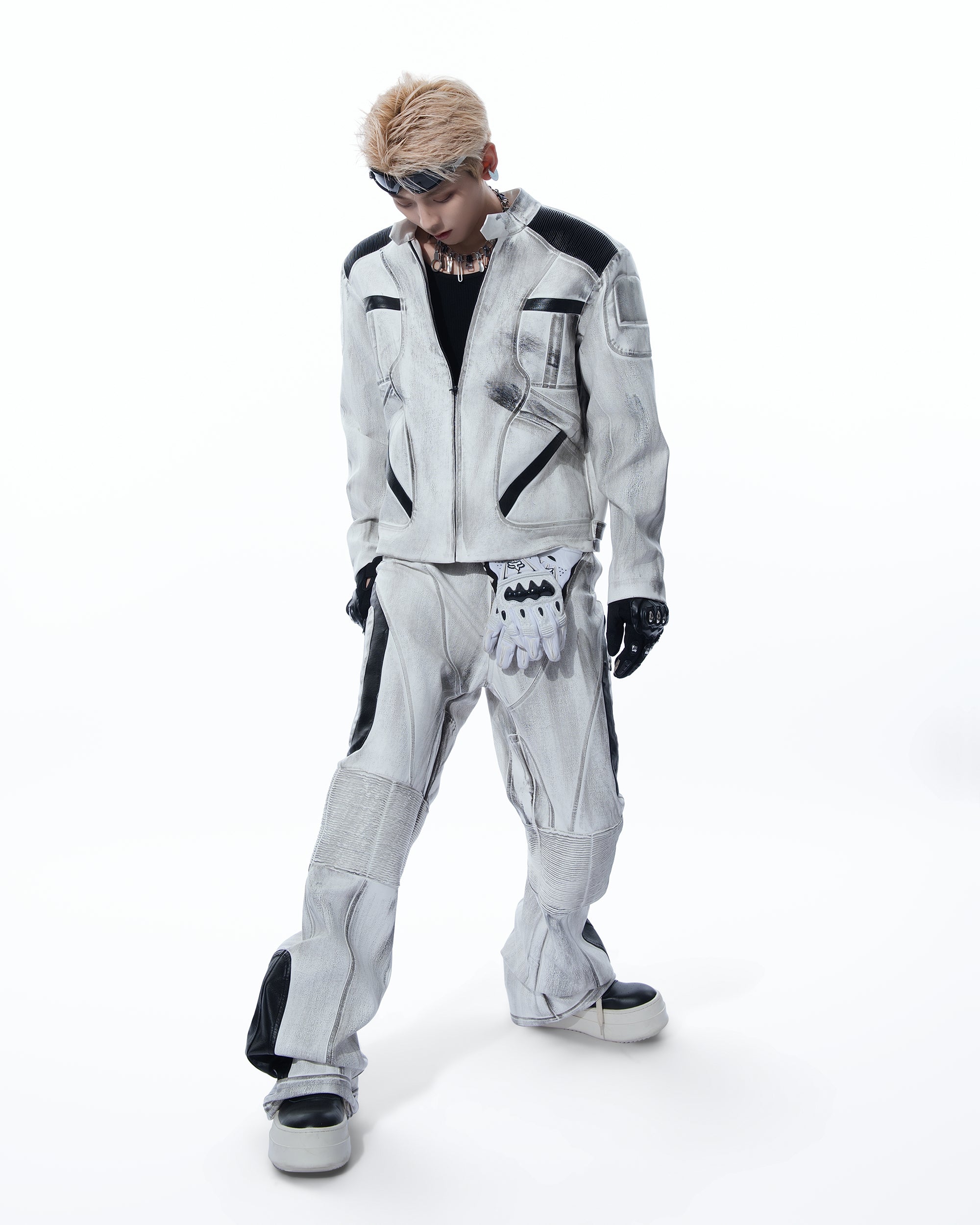 MOGONGSHE Distressed Techwear PU Moto Pants