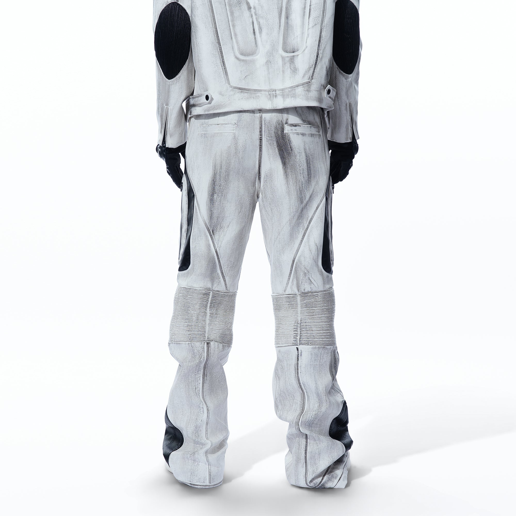 MOGONGSHE Distressed Techwear PU Moto Pants