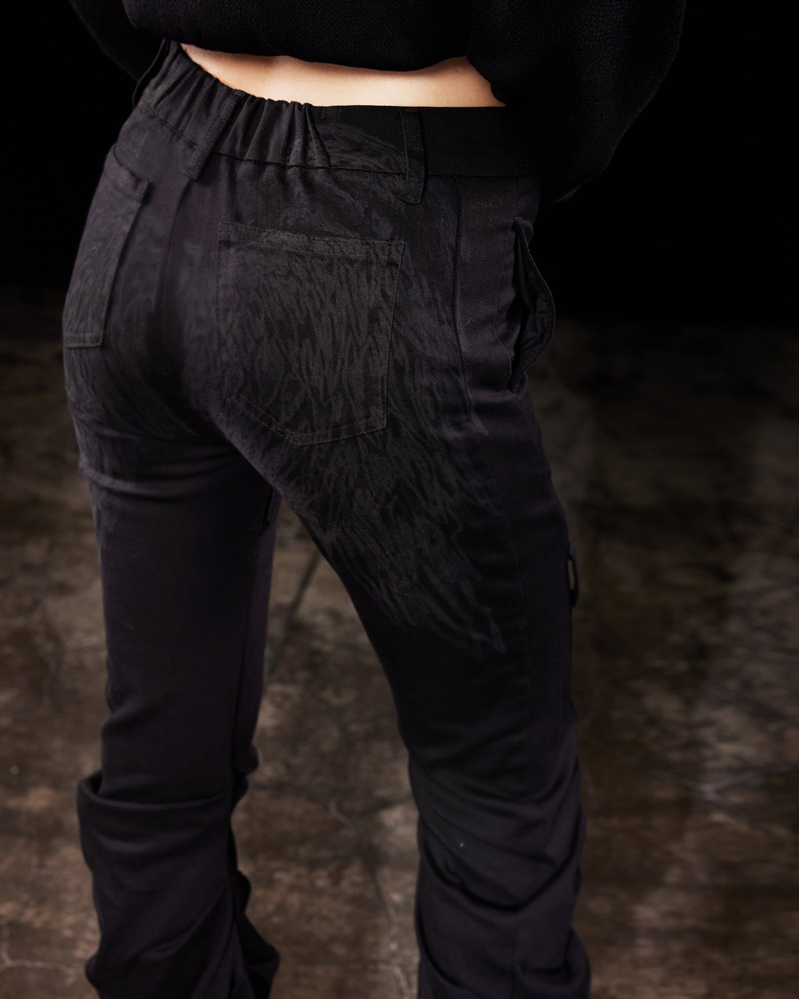 EMOHA Ruched Lazer Burnt Wing Flared Jeans