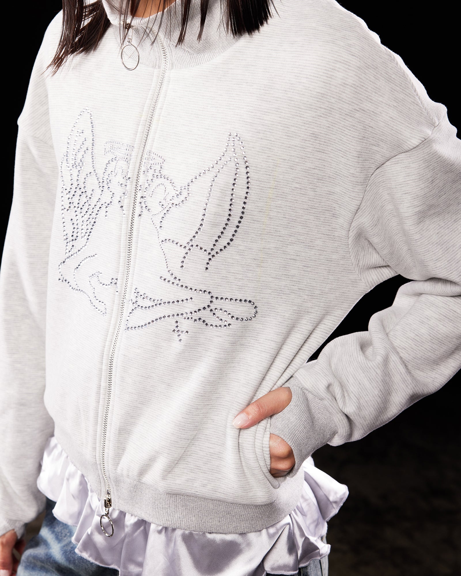 EMOHA Diamond Angel Stand Collar Jacket