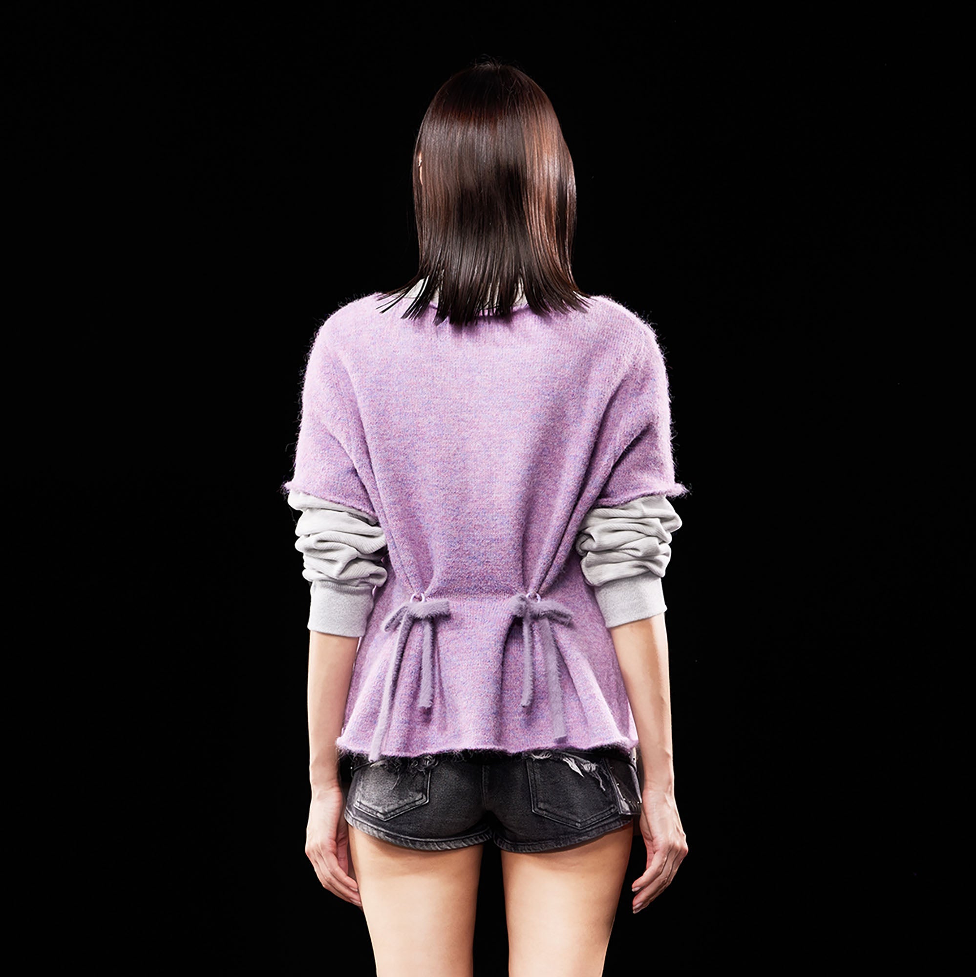 EMOHA Fuzzy Distressed Raw Edge Knit Top