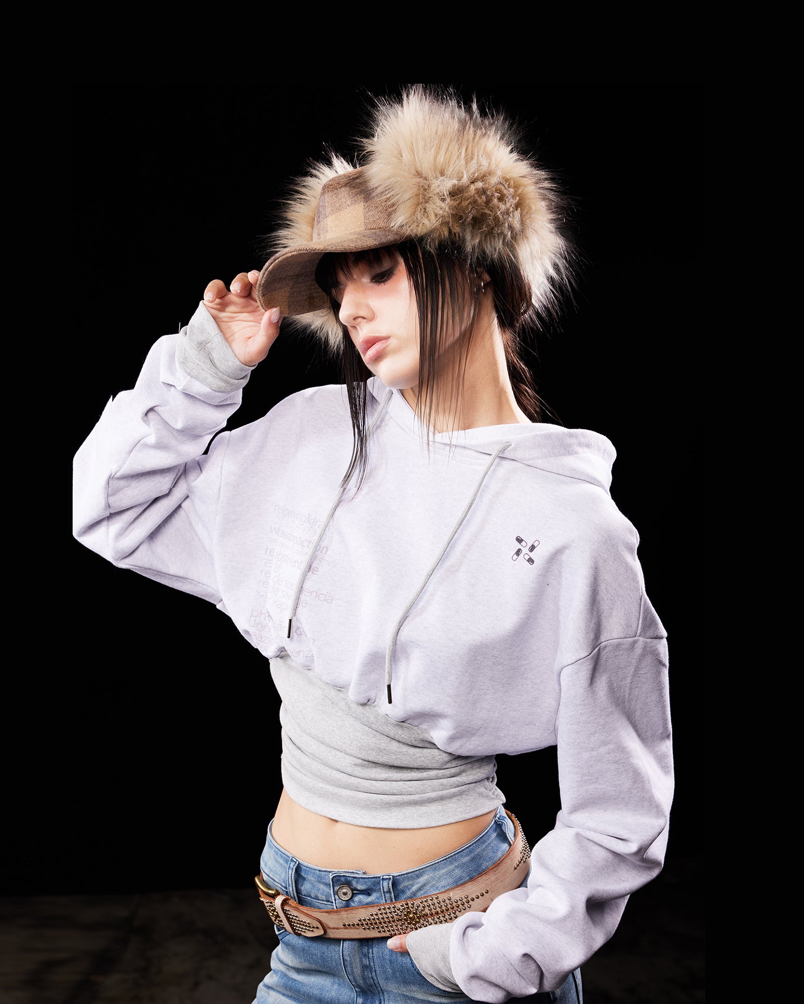 EMOHA Pleated Tight Waist Cropped Hoodie