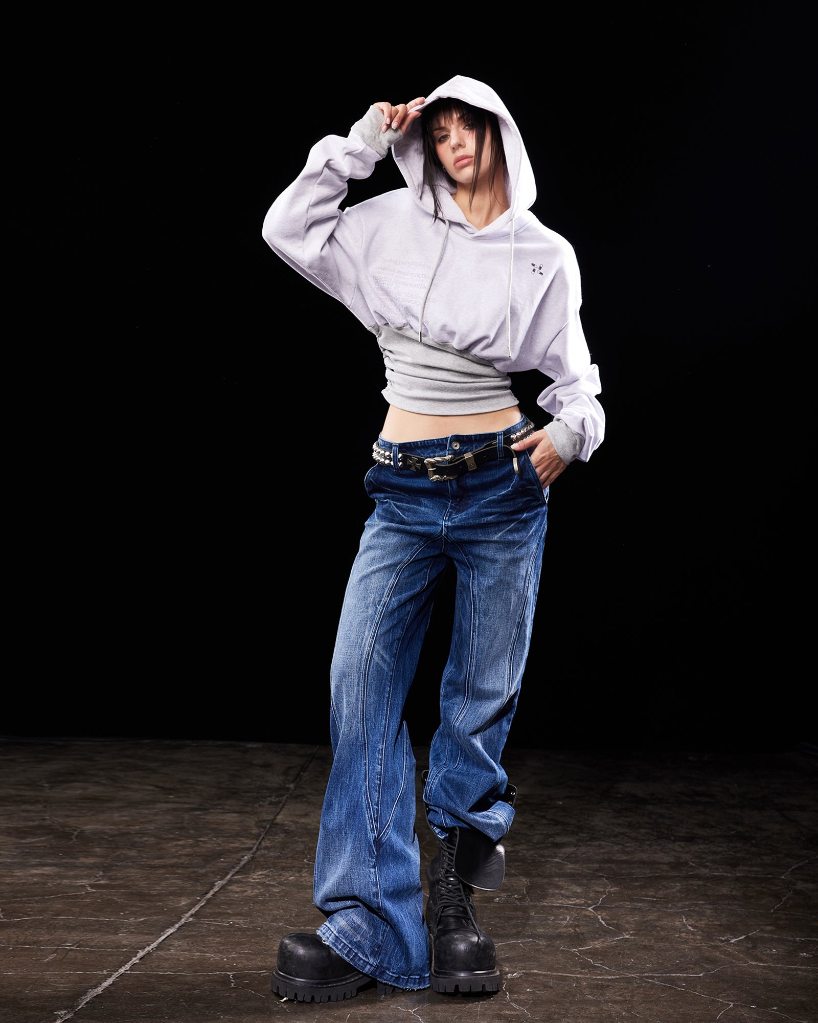 EMOHA Multi Panel Wide-Leg Washed Jeans