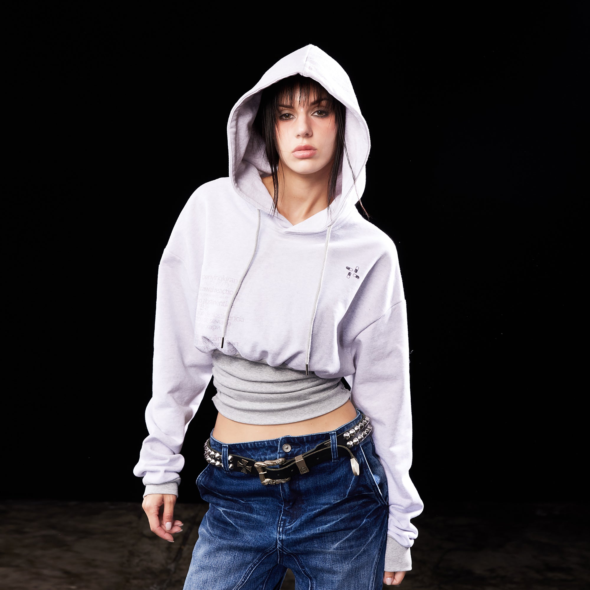 EMOHA Pleated Tight Waist Cropped Hoodie