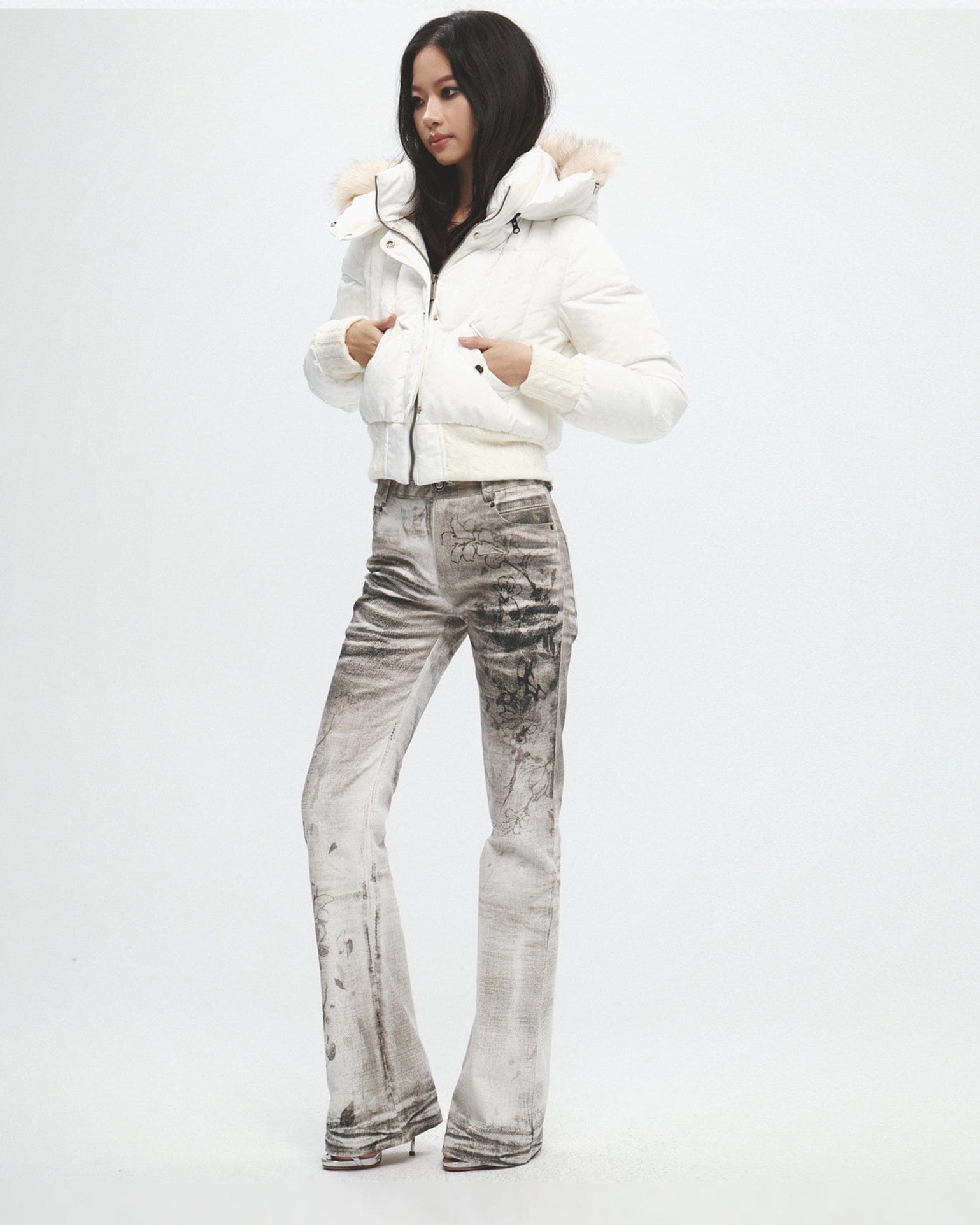 FAYCHUI Ink Floral  Dirty Fit Washed Jeans