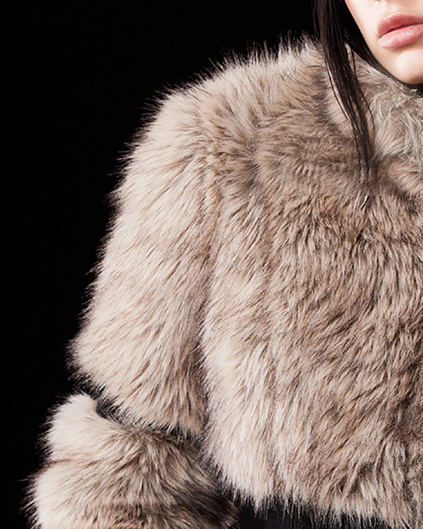 EMOHA Faux Fur Spliced Waist Cropped Jacket