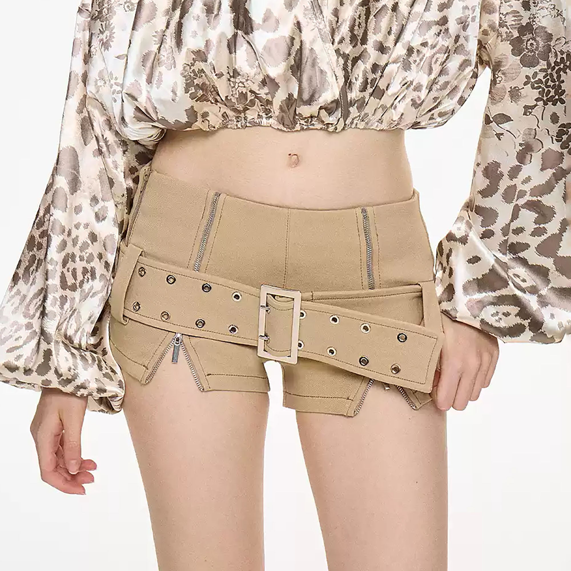AE30 SAINT Zippered Low-Rise Split-Hem Stretch Shorts