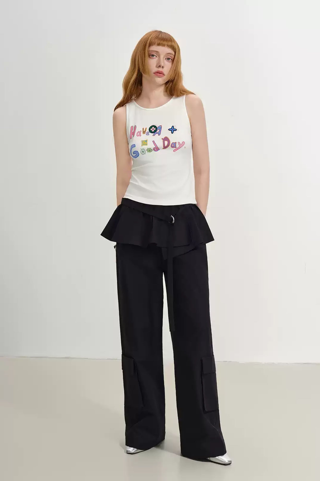 SOFITTE Peplum Layer Cargo Wide-Leg Pants