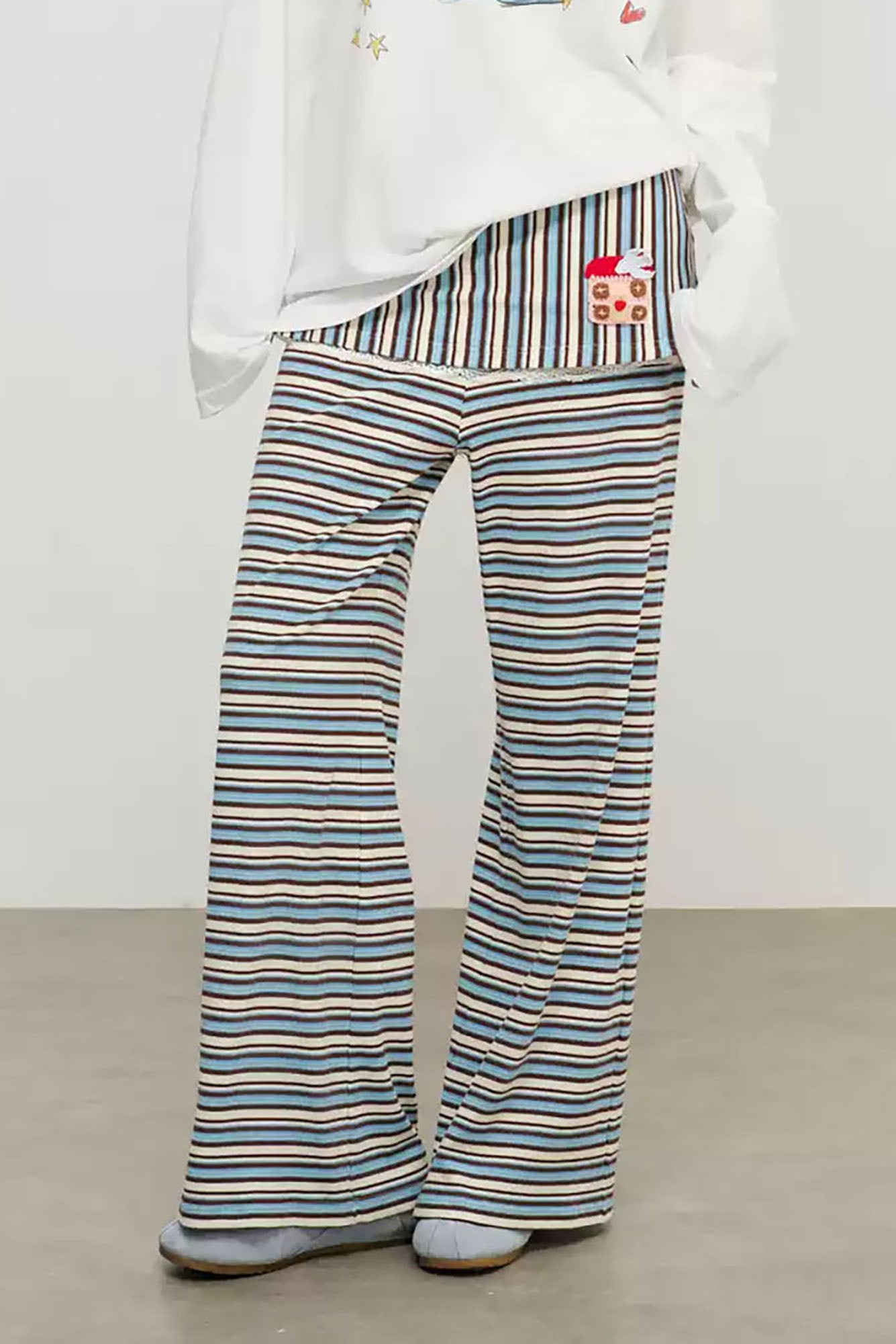 SOFITTE Lace-Hem Layer Striped Wide-Leg Pants