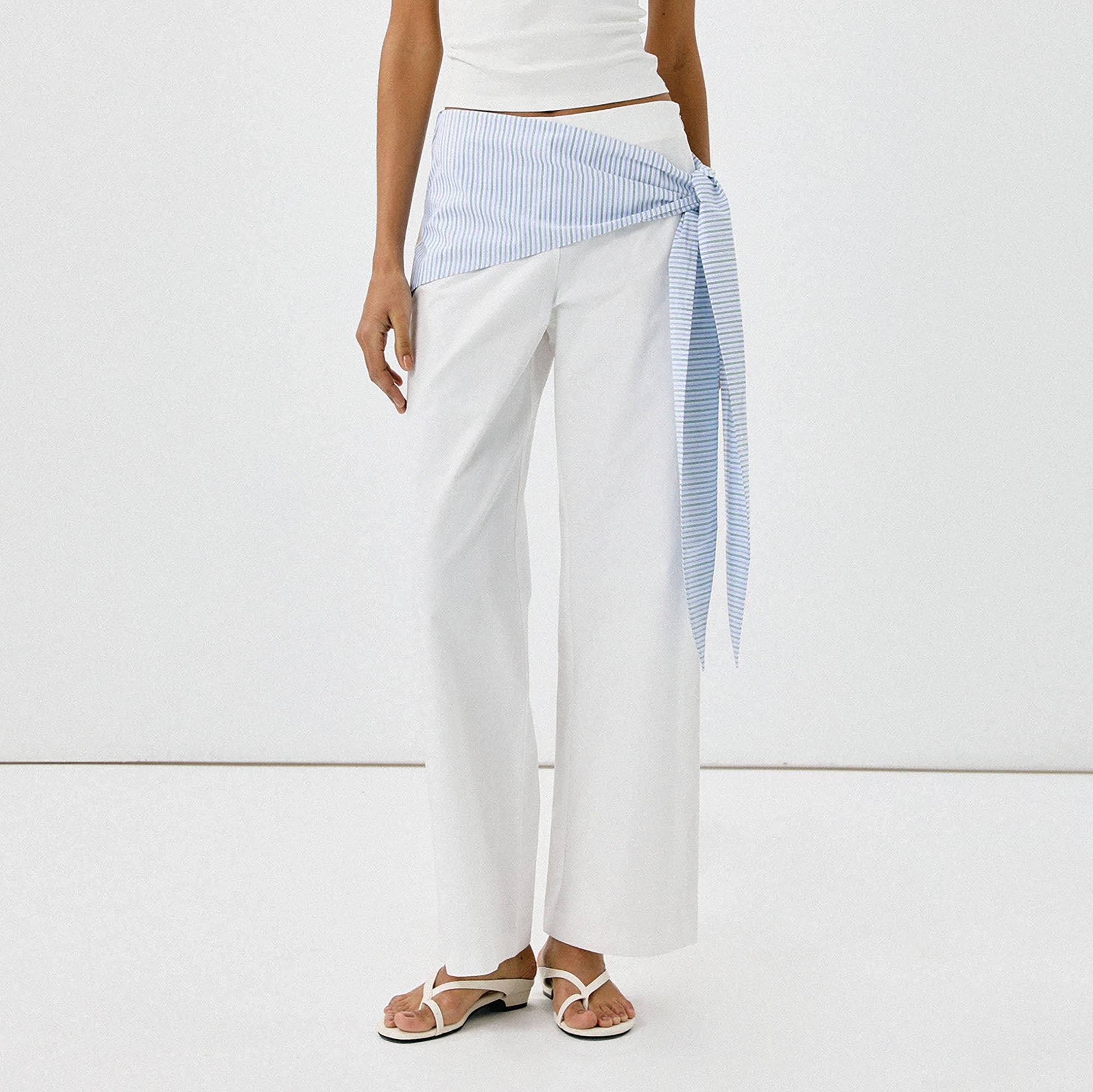 COMMAND N Striped Drape Cotton Straight-Leg Pants