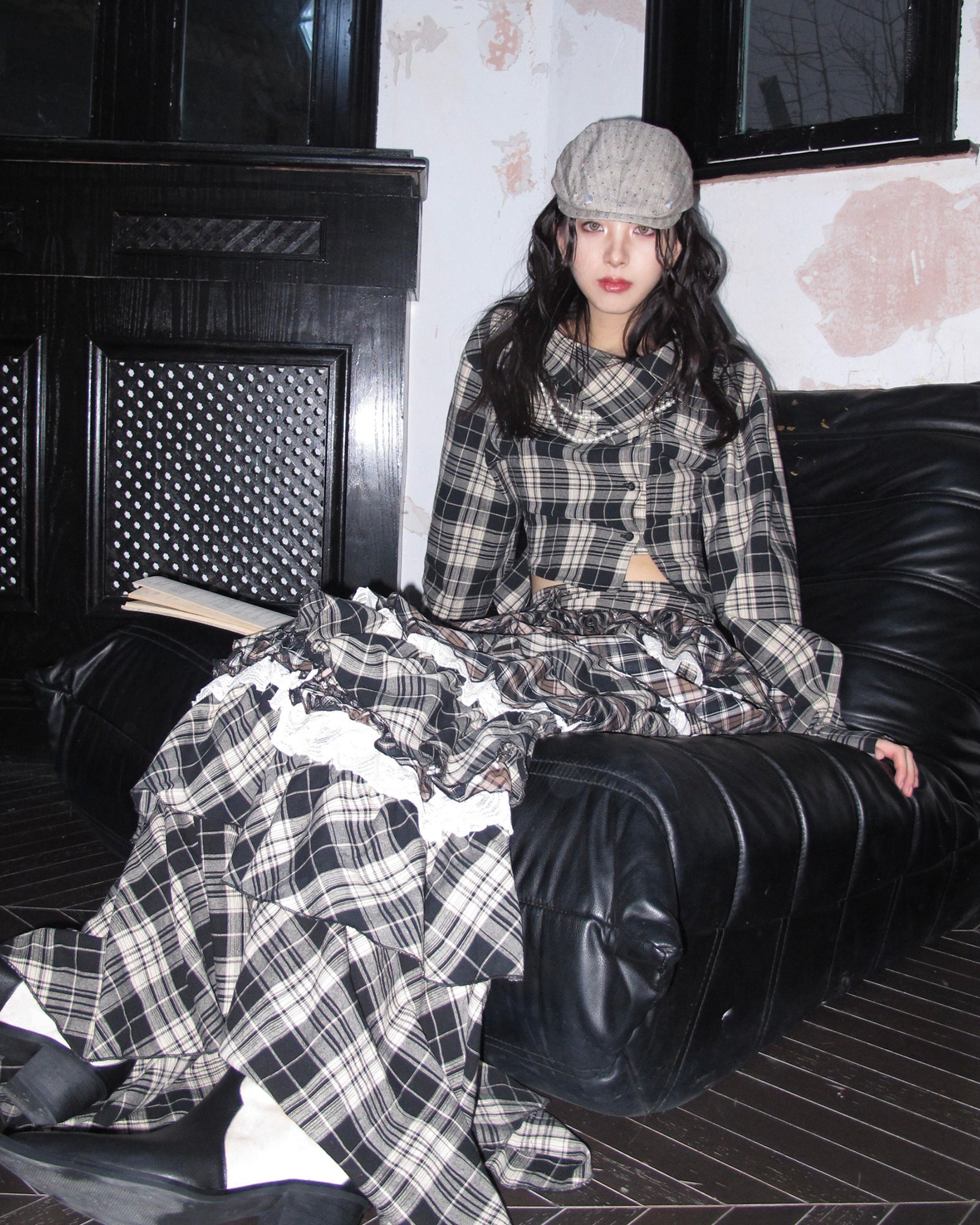 WHYNOTDANCE Retro Deconstructed Plaid Wrap Shirt