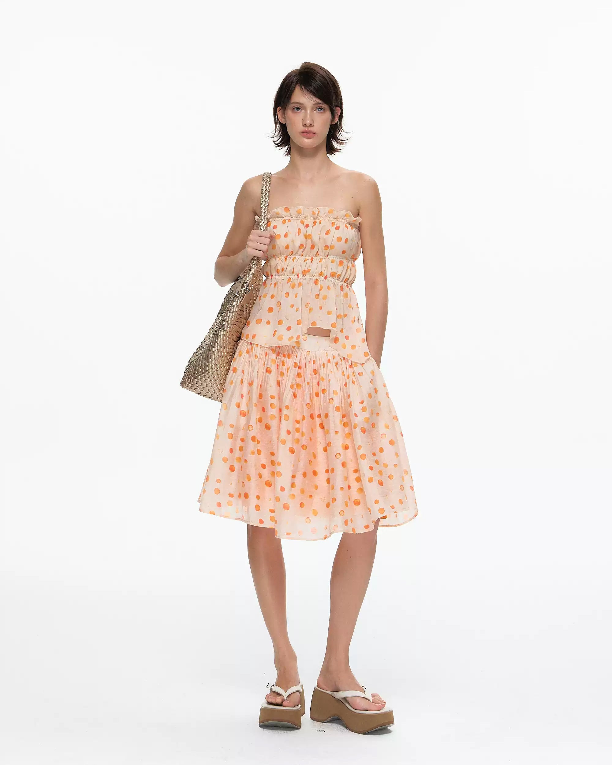 10AMSOTIIIIIIRED Polka Dot Linen Puff Midi Skirt