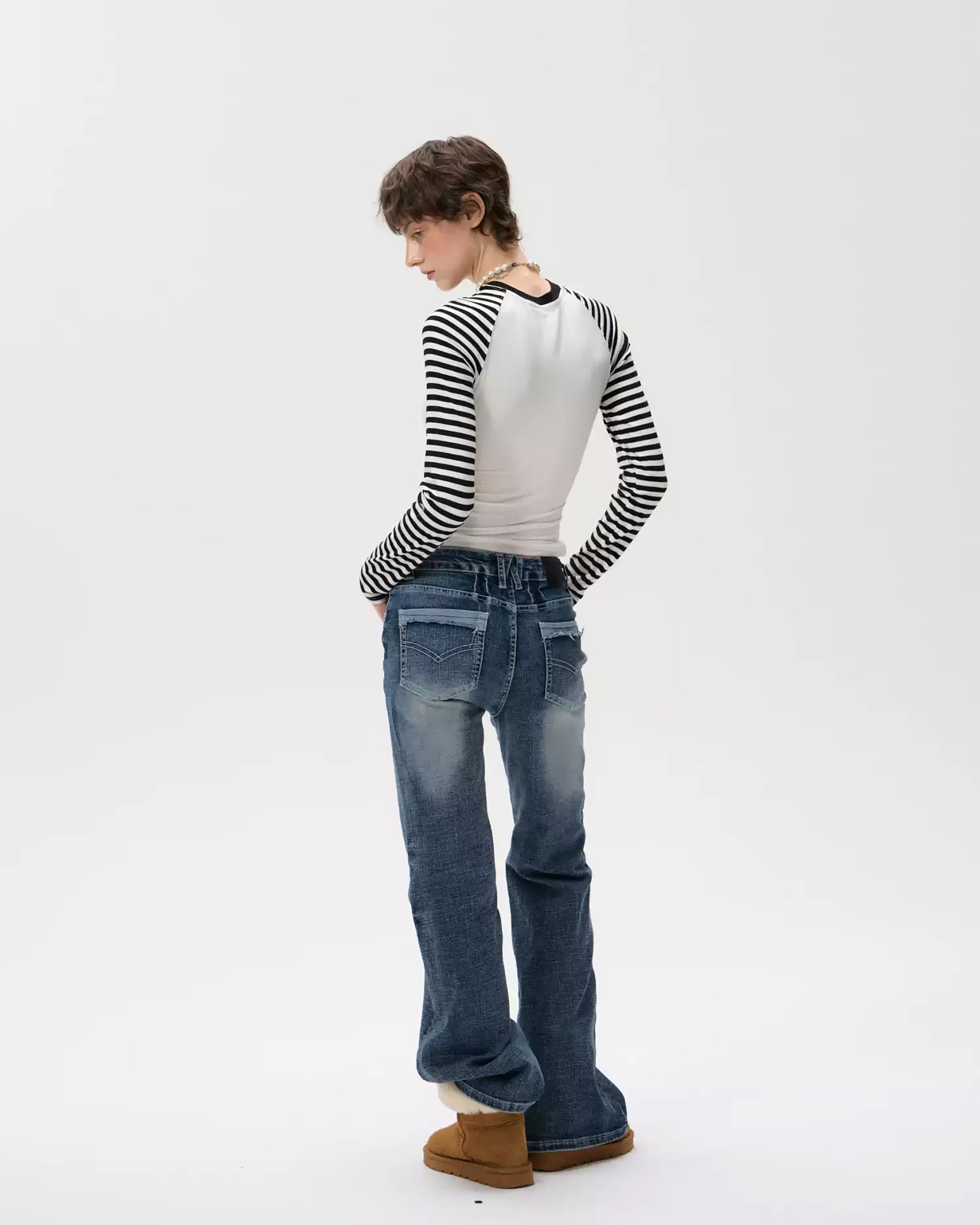 10AMSOTIIIIIIRED Retro Washed Whisker Flared Jeans