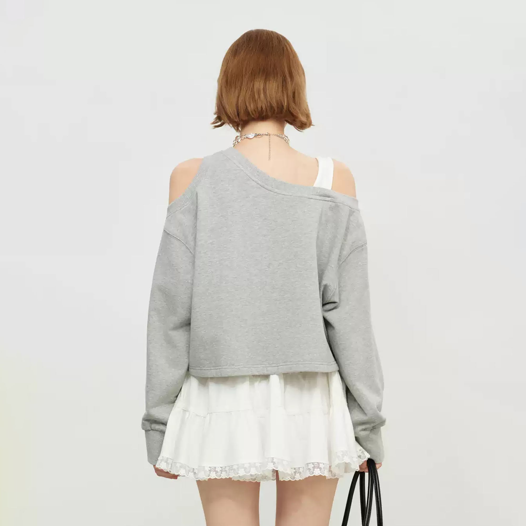 SOFITTE Retro Cutout Shoulder Cropped Sweatshirt