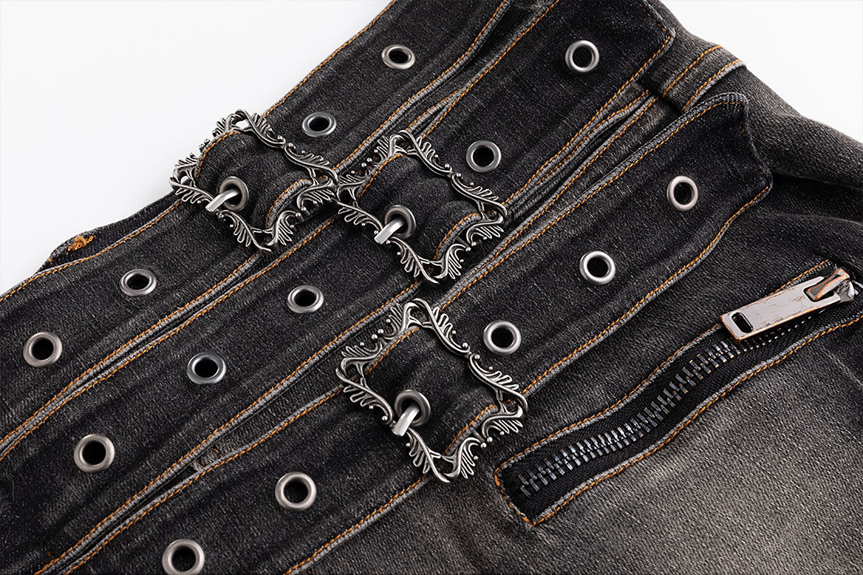 CESTNOUS Triple Belt Washed Denim Shorts
