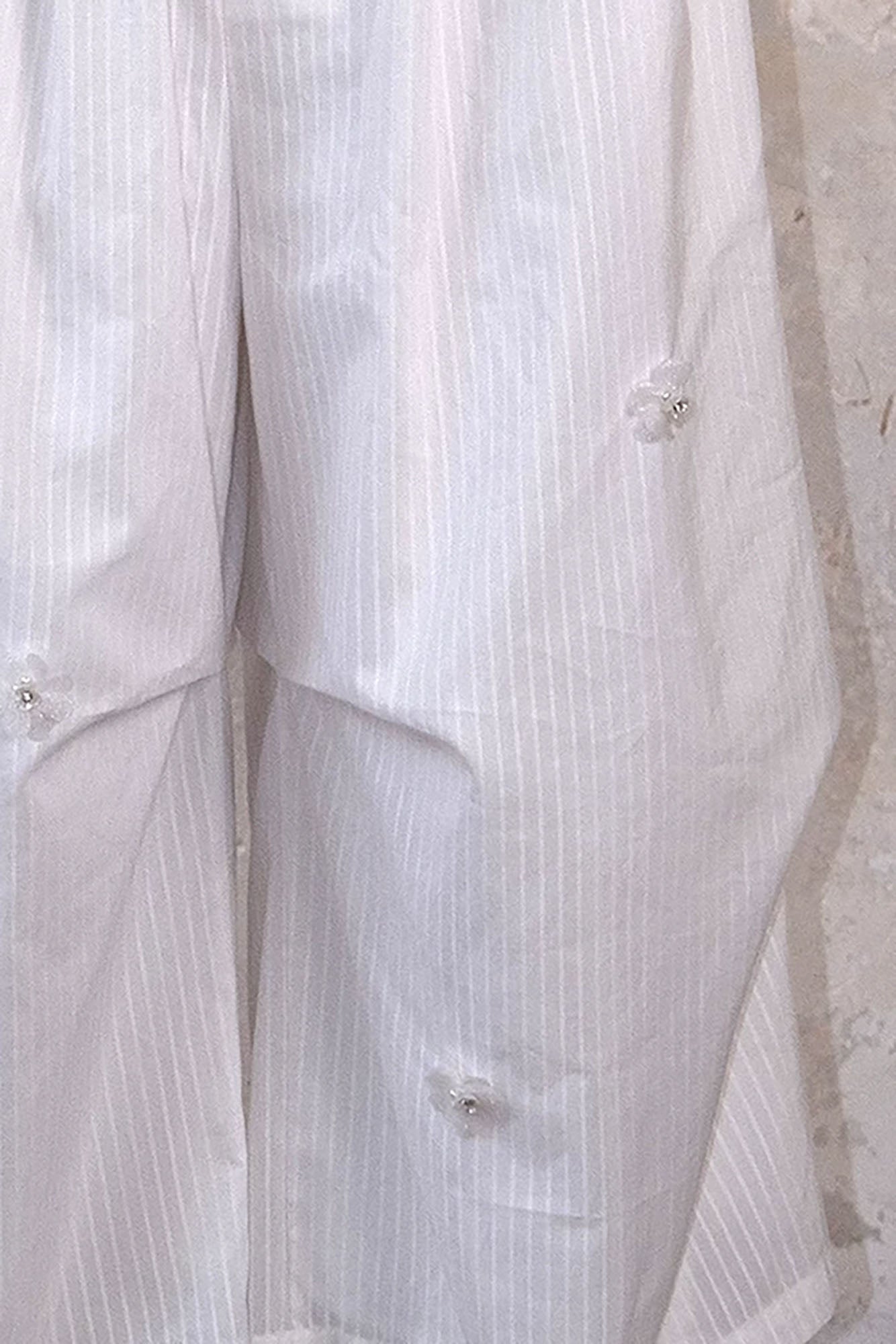 WHYNOTDANCE Floral Embellished Pinstriped Cropped Pants