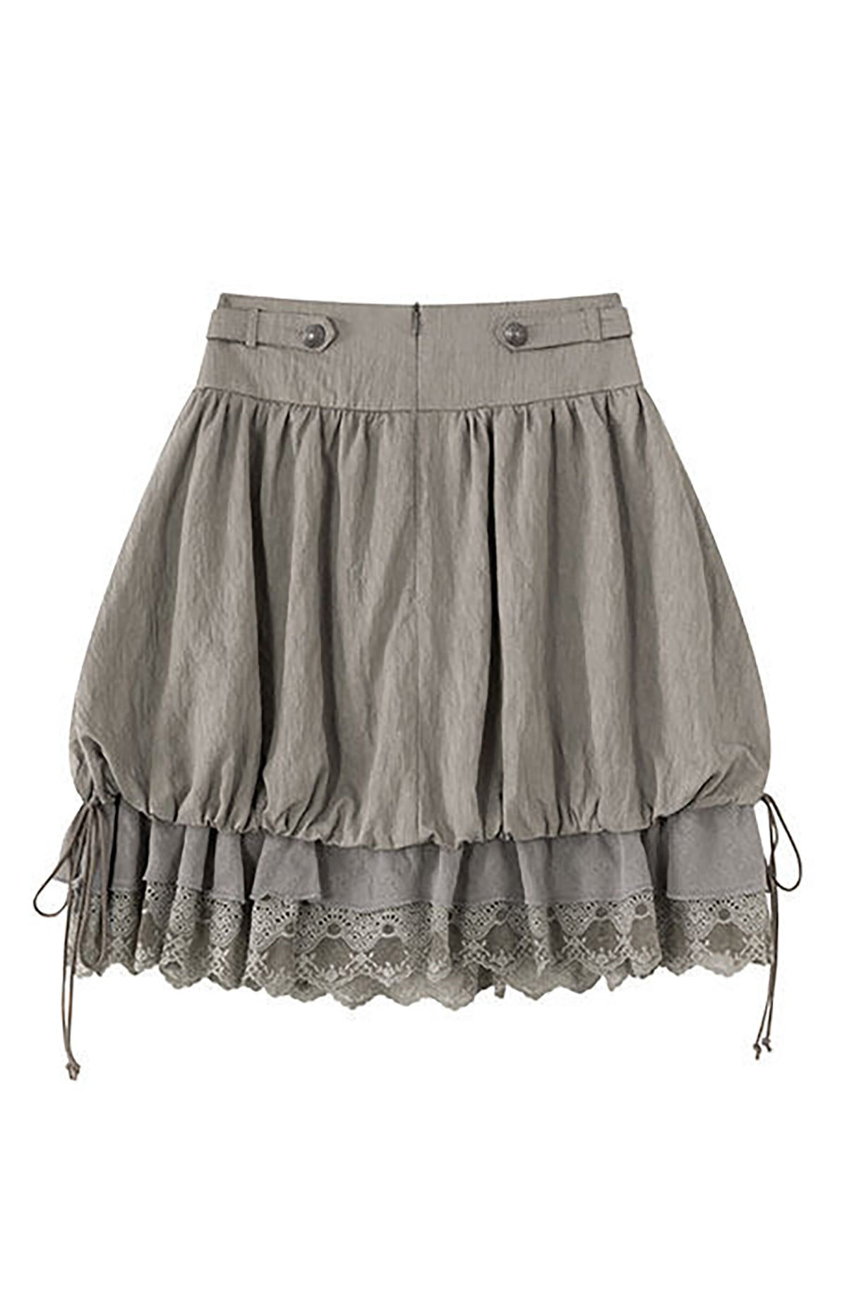 CESTNOUS Chiffon Lace Spliced Drawstring A-Line Skirt