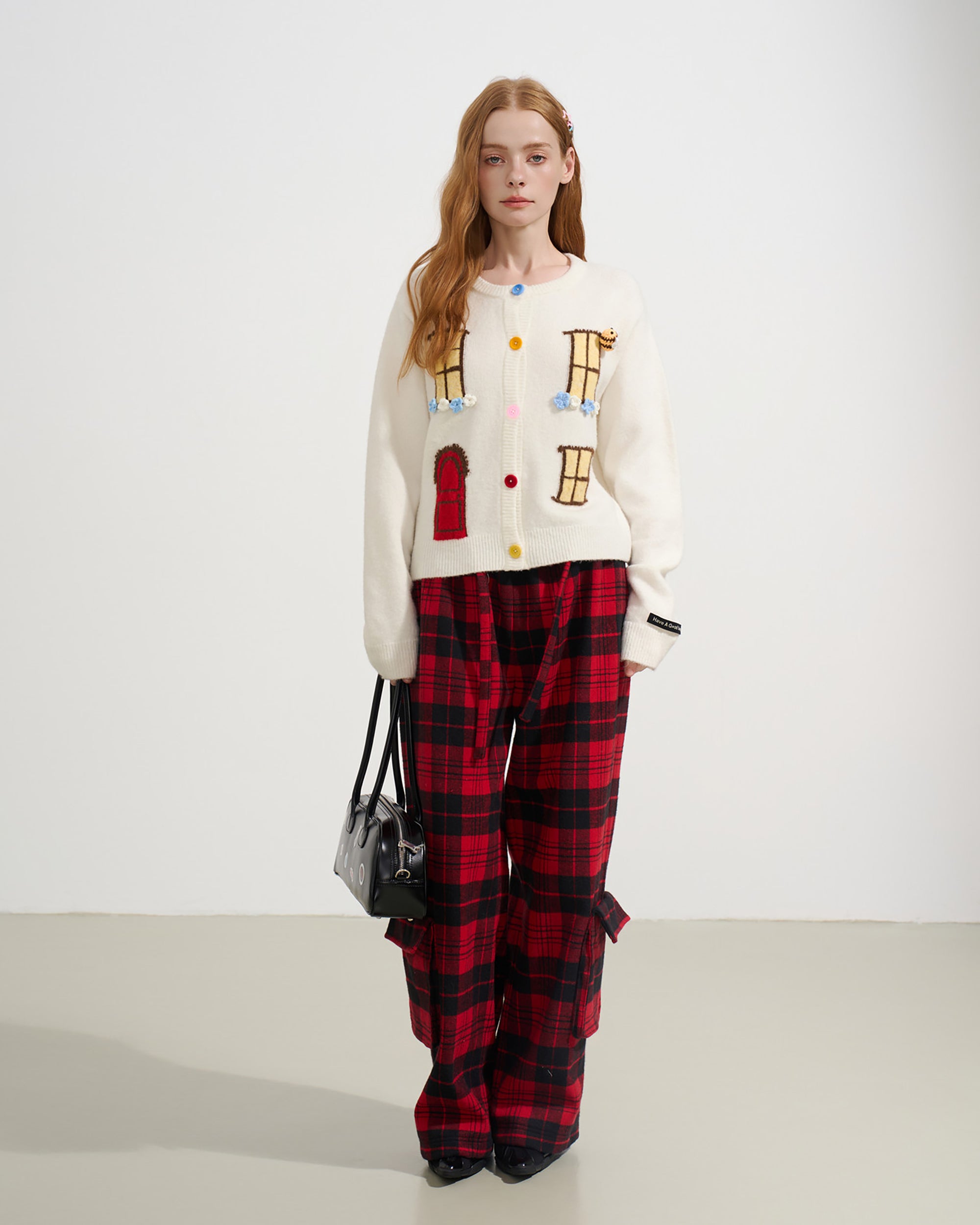 SOFITTE Plaid Cargo Wide-Leg Pants